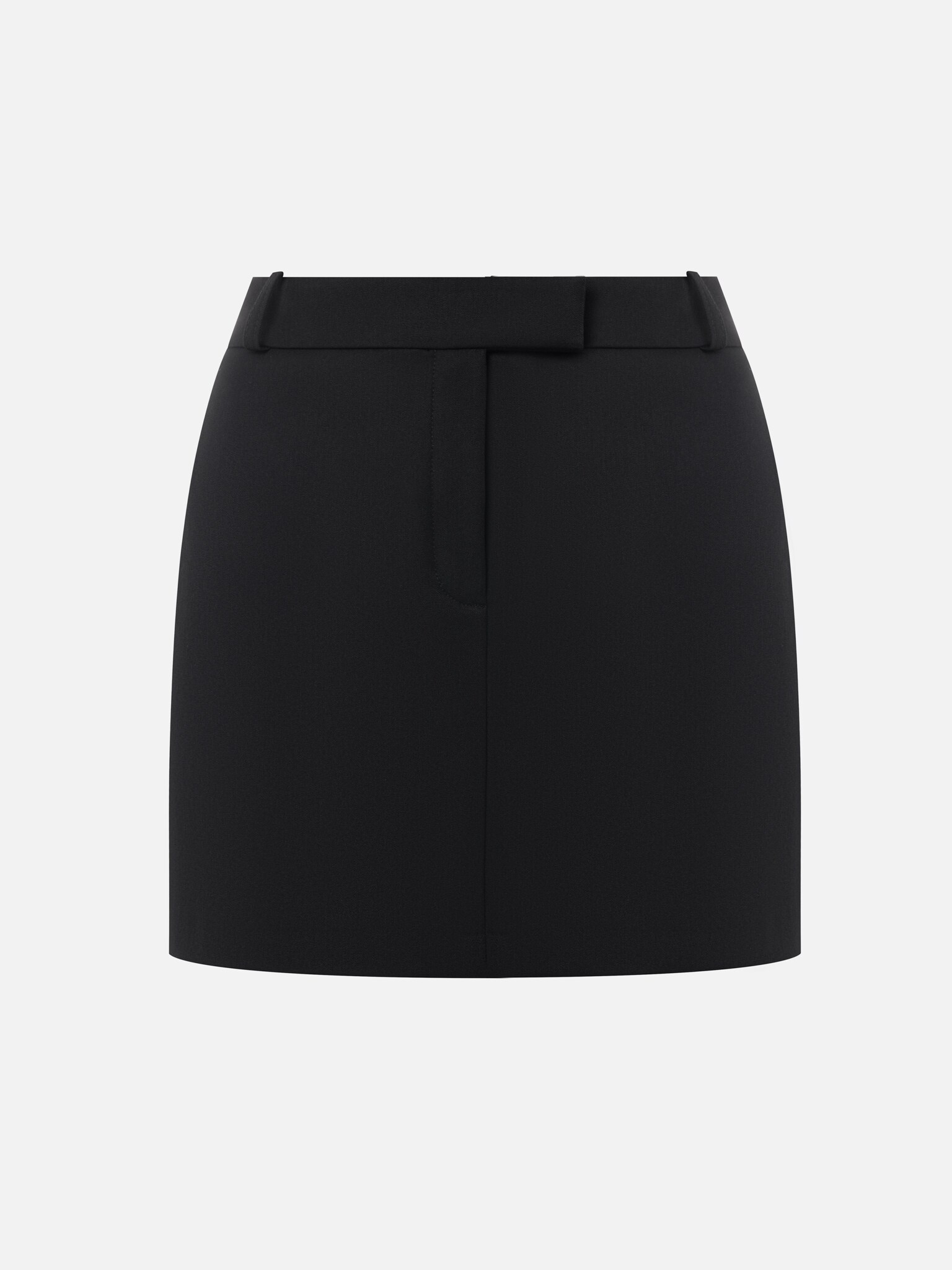 Straight mini skirt with waistband and cut-off waistband