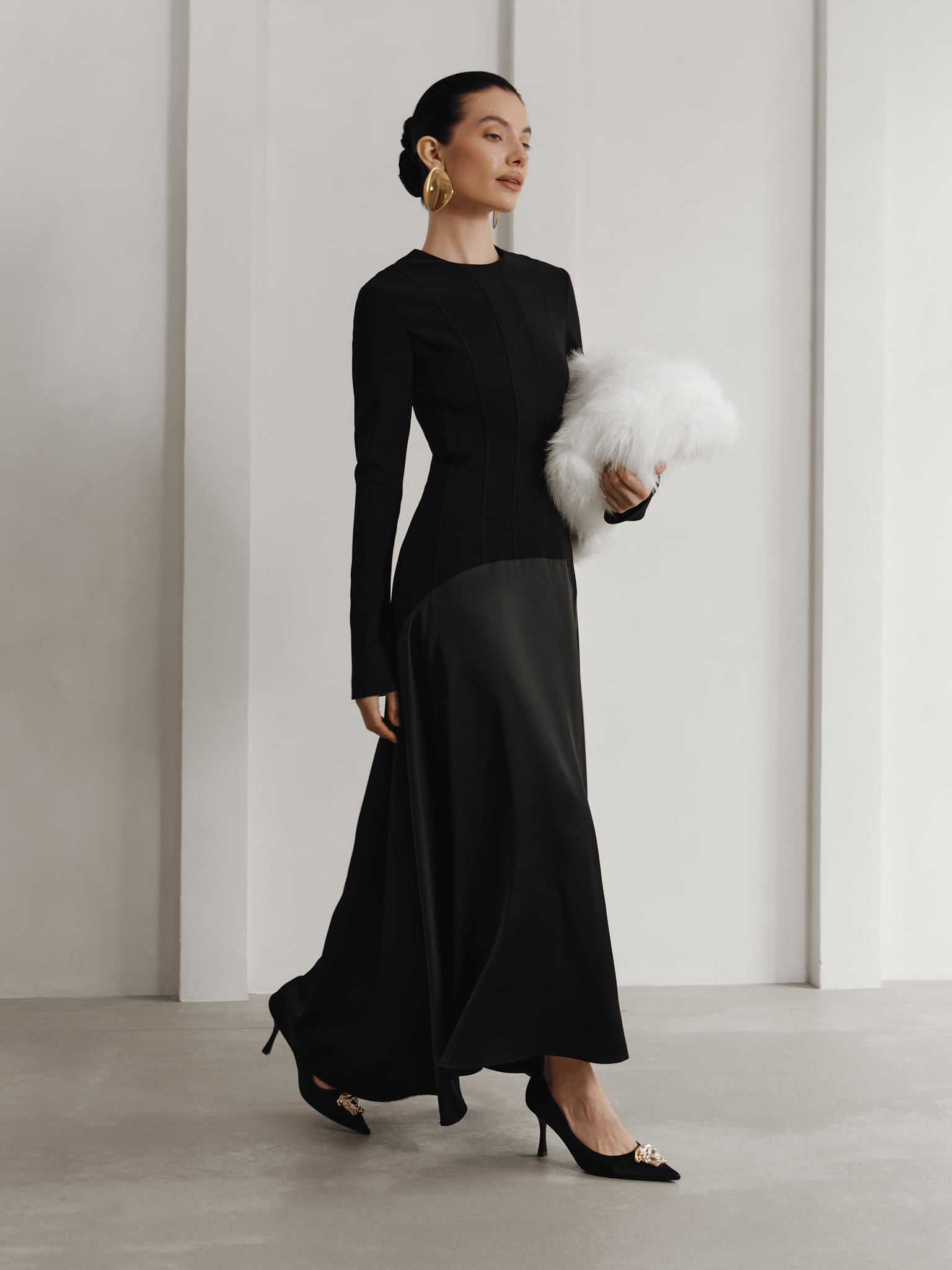 Maxi dress with straight sleeves and flared skirt :: LICHI Online fashion store
