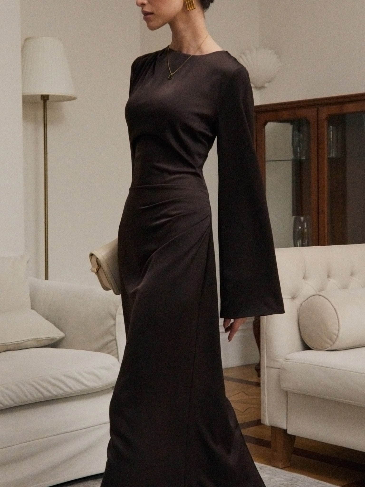 Платье макси с асимметричными сборками :: LICHI - Online fashion store