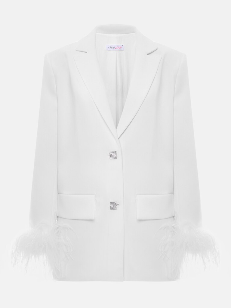 Single-breasted jacket with accent buttons and feathers