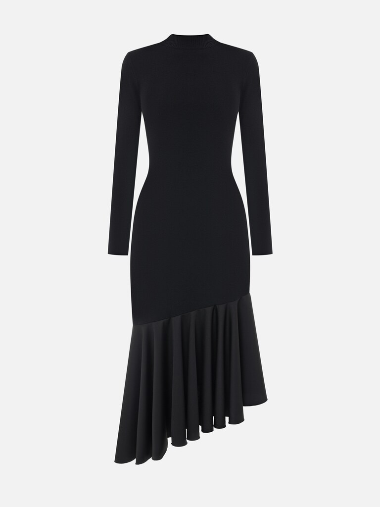 Jersey midi dress with asymmetrical skirt