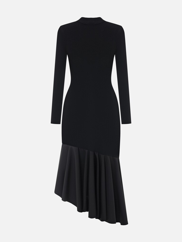 Jersey midi dress with asymmetrical skirt