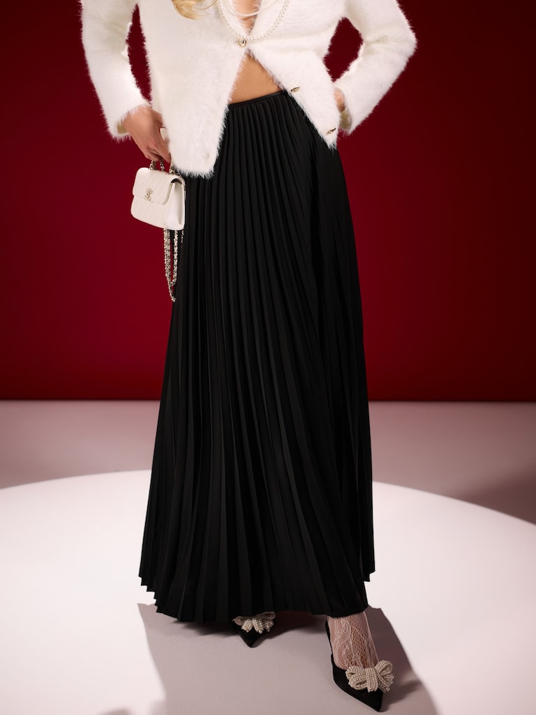 Jupe maxi plissée en tissu épais