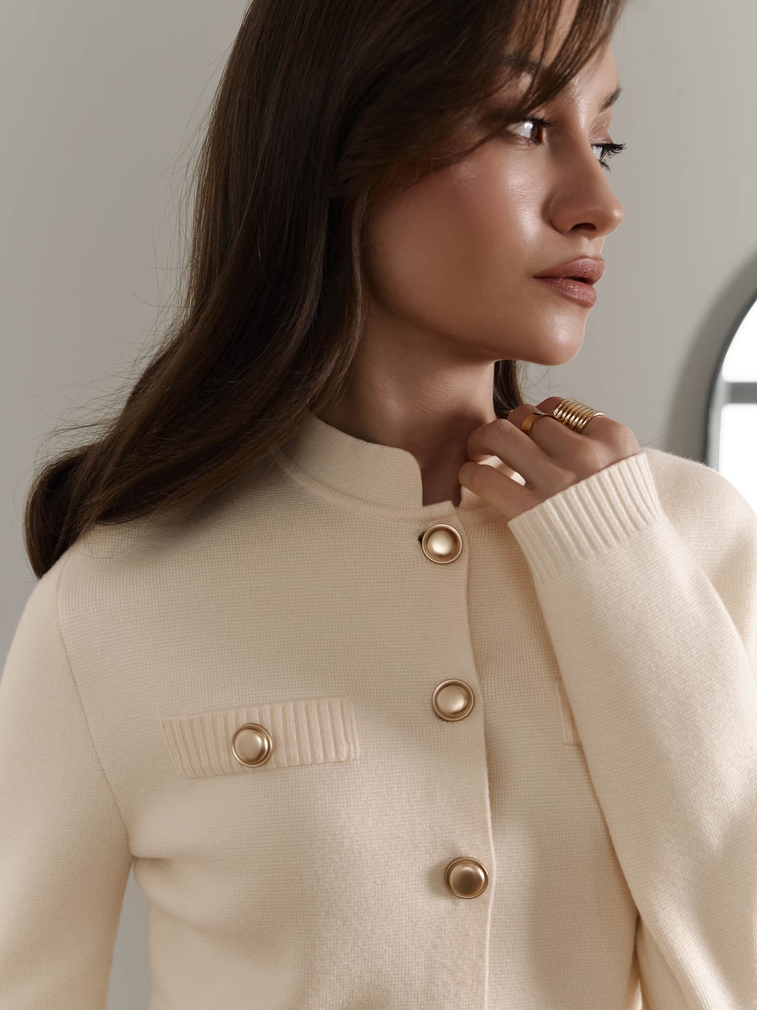 Cropped cardigan with high collar