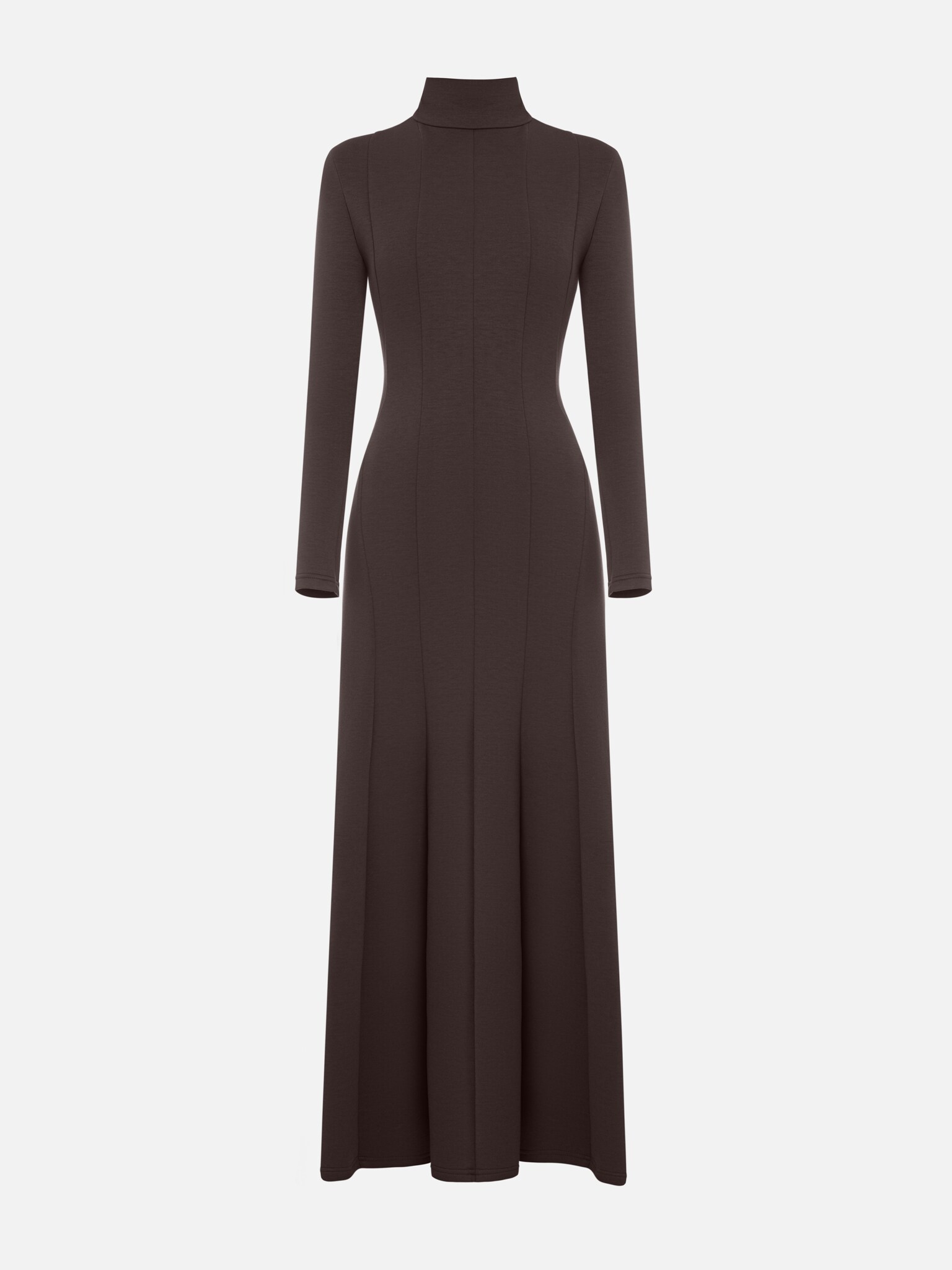 Трикотажное платье макси с декоративными вертикальными швами