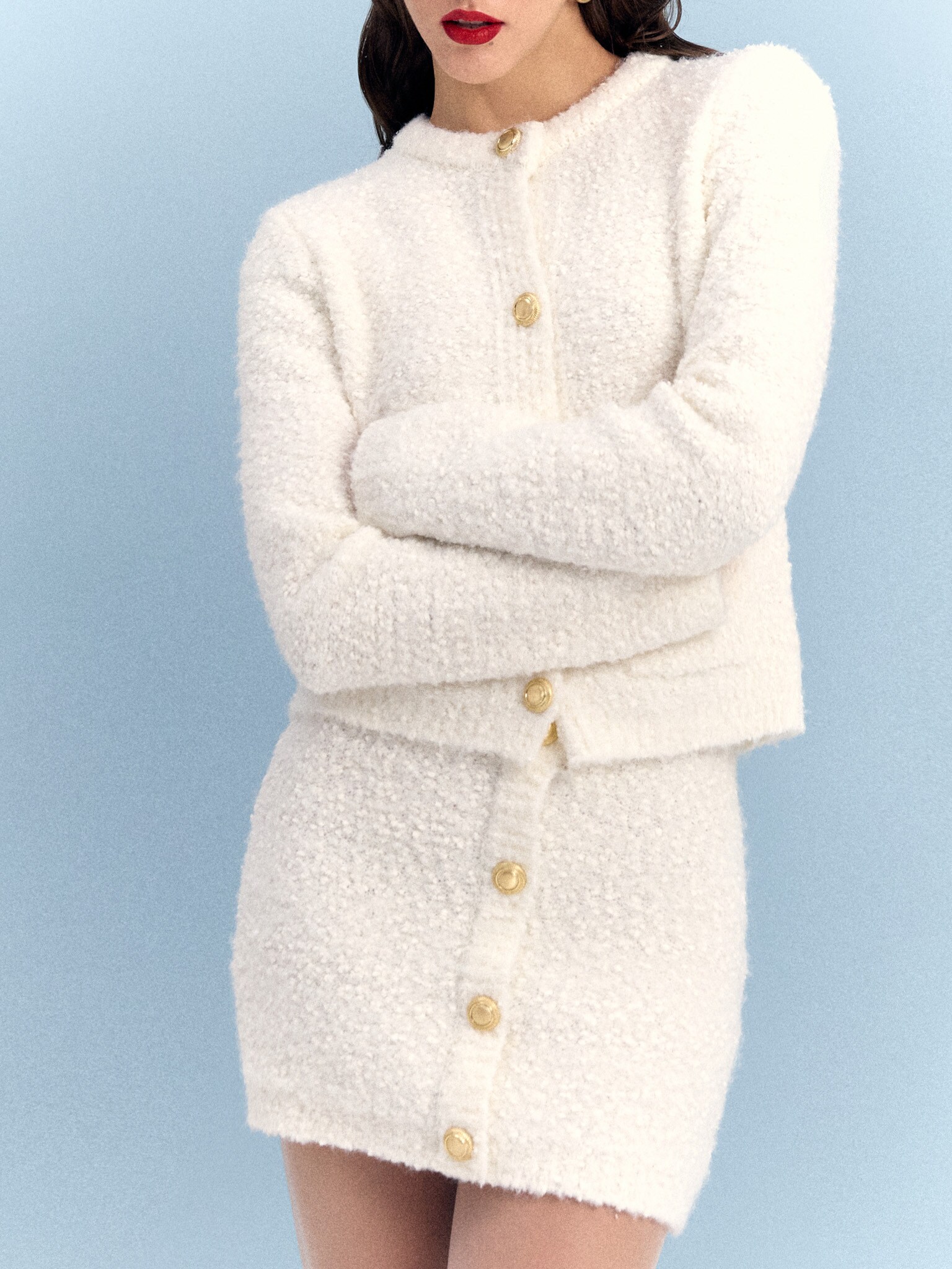 Straight fluffy knit cardigan