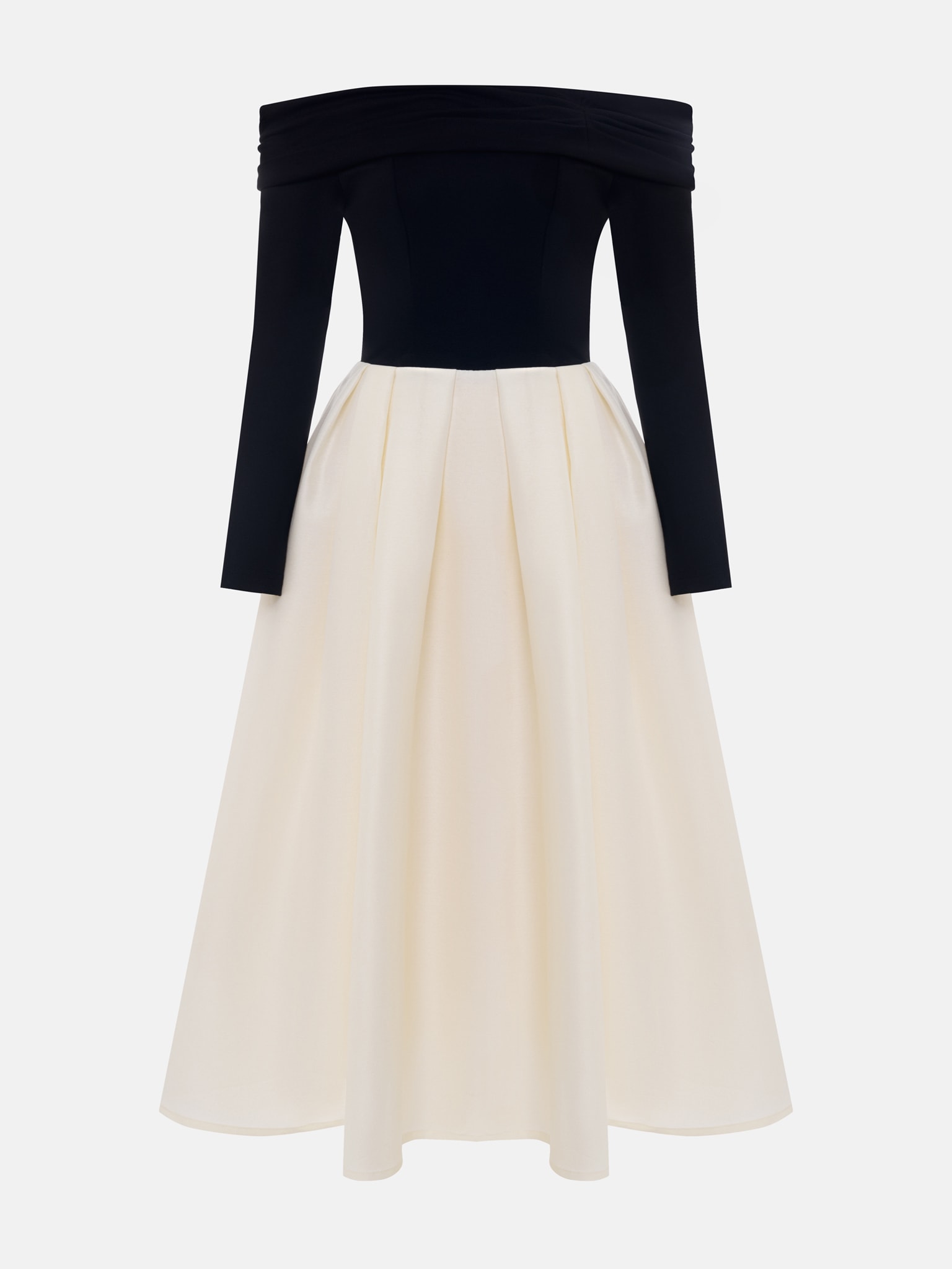 Sukienka midi z kontrastową satynową spódnicą