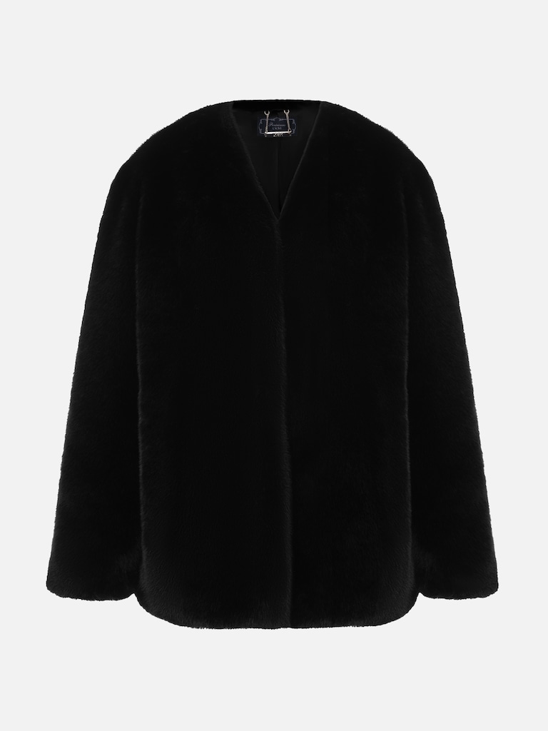 Kurzer Eco-Pelzmantel ohne Kragen