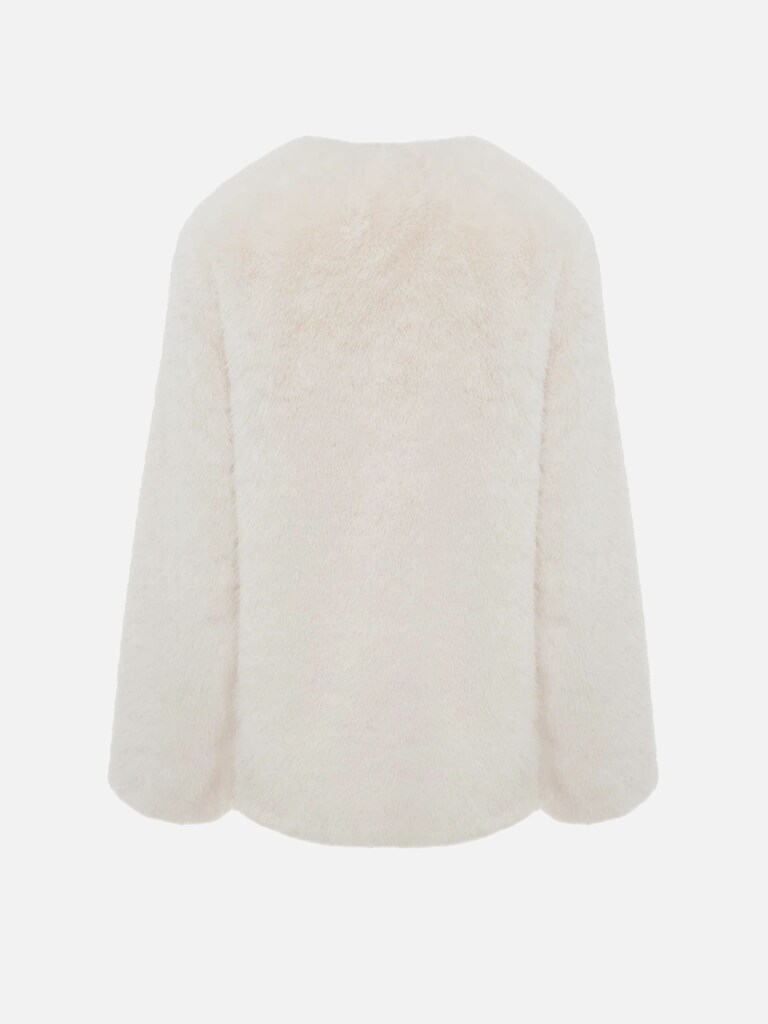 Short eco-fur coat without collar