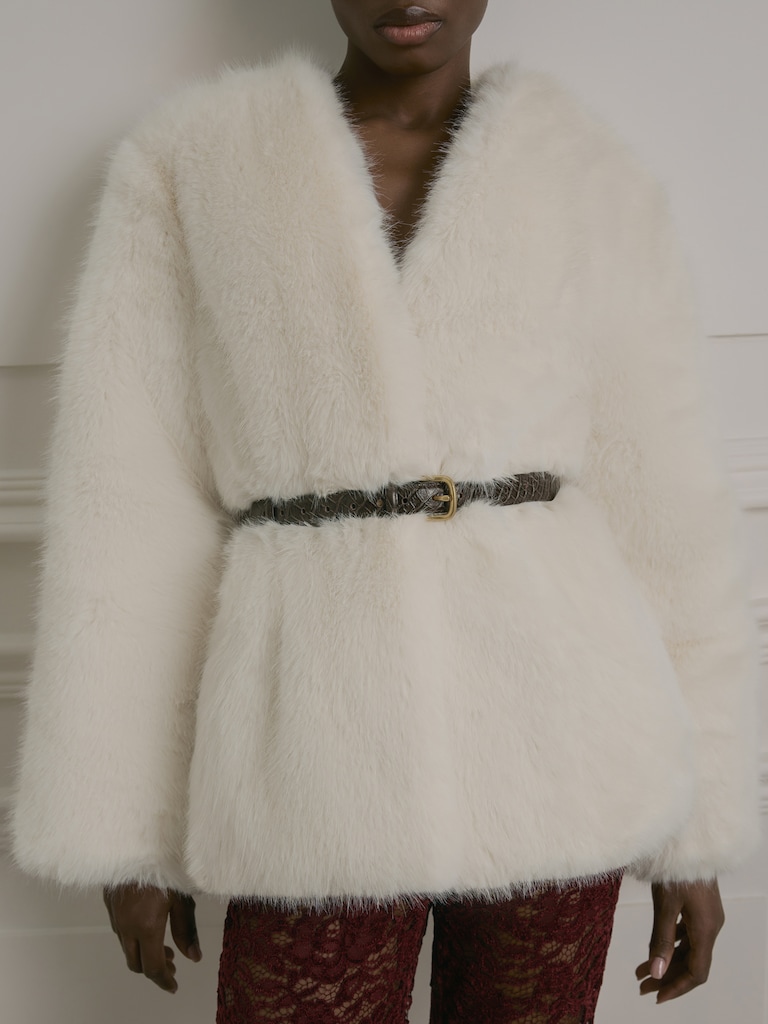 Short eco-fur coat without collar