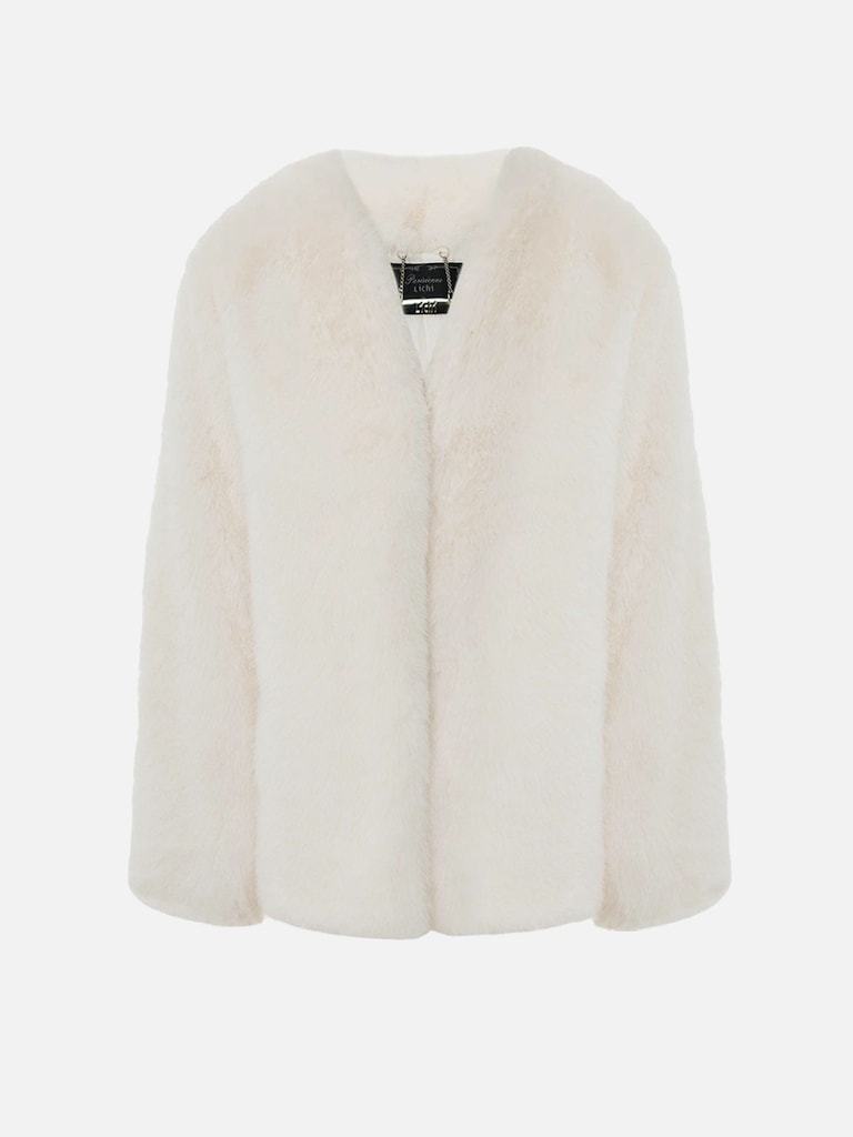 Short eco-fur coat without collar