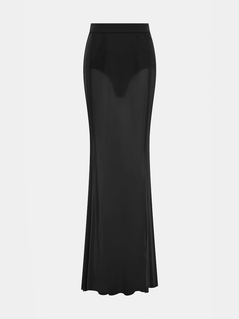 Set aus Mikro-Shorts und semitransparentem, bodenlangem Rock