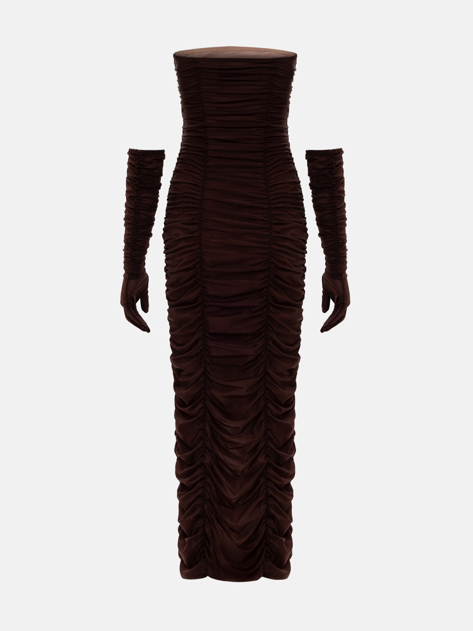 Plisowana sukienka midi z rękawiczkami ton w ton