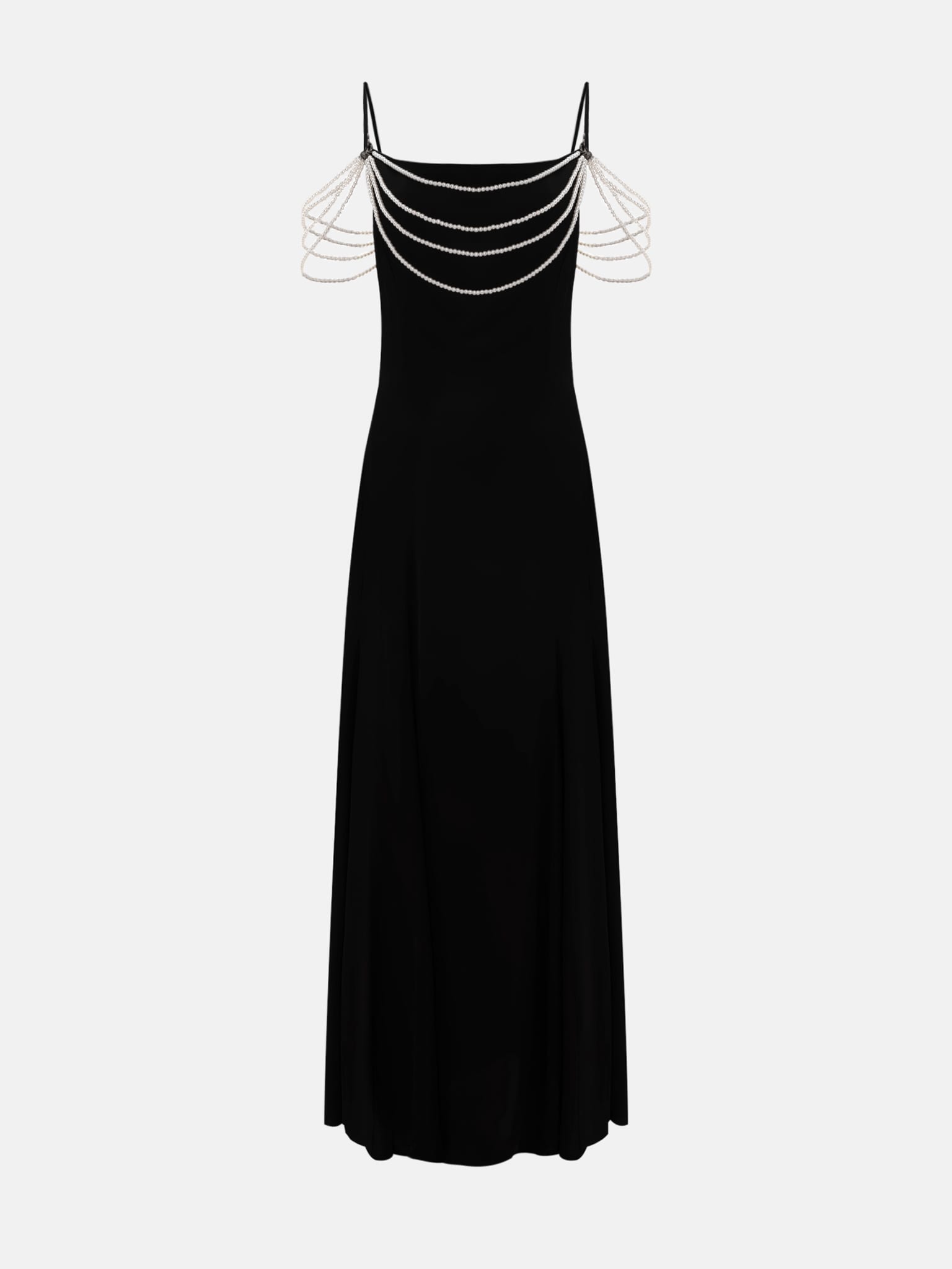 Maxi combination dress with pearl decor on the bodice