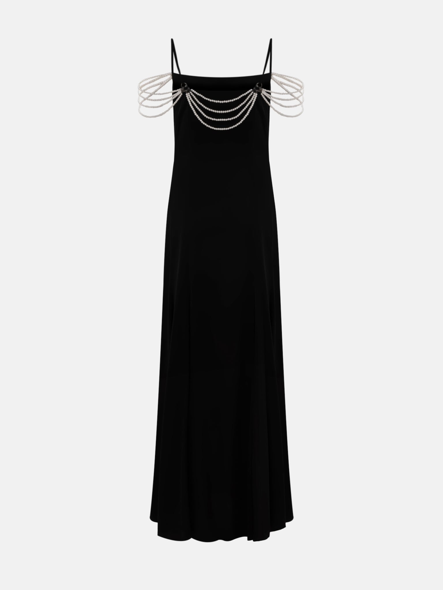 Maxi combination dress with pearl decor on the bodice