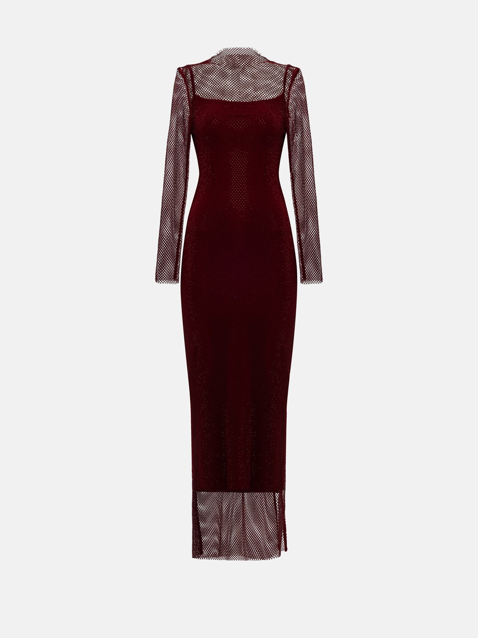 Mesh maxi dress with monochrome lining