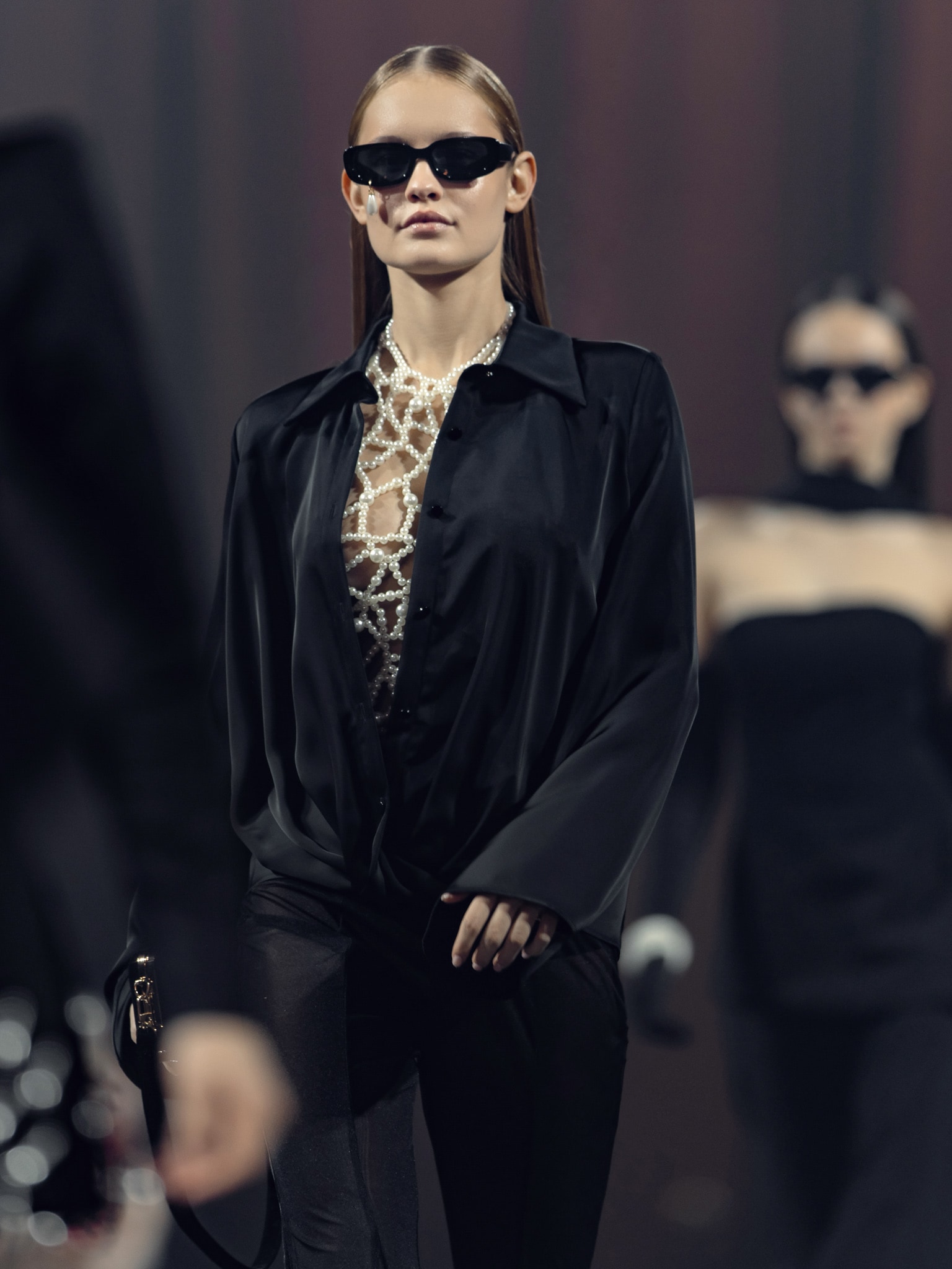 Satin blouse with voluminous sleeves