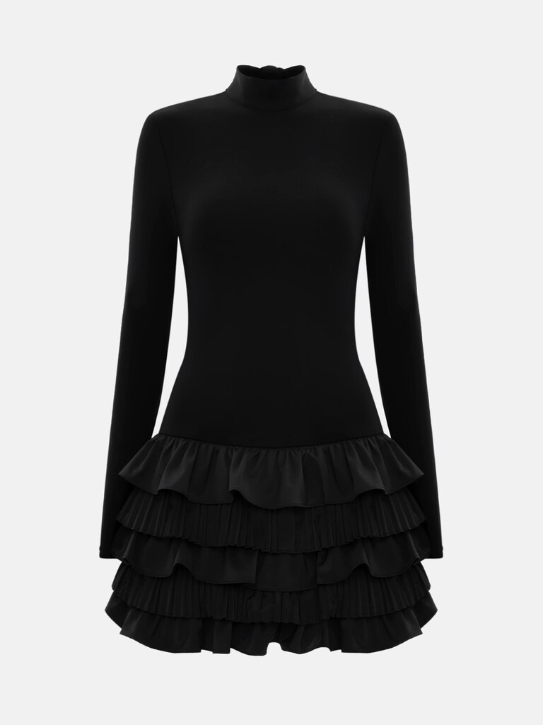 Mini jersey dress with pleated ruffles on the skirt