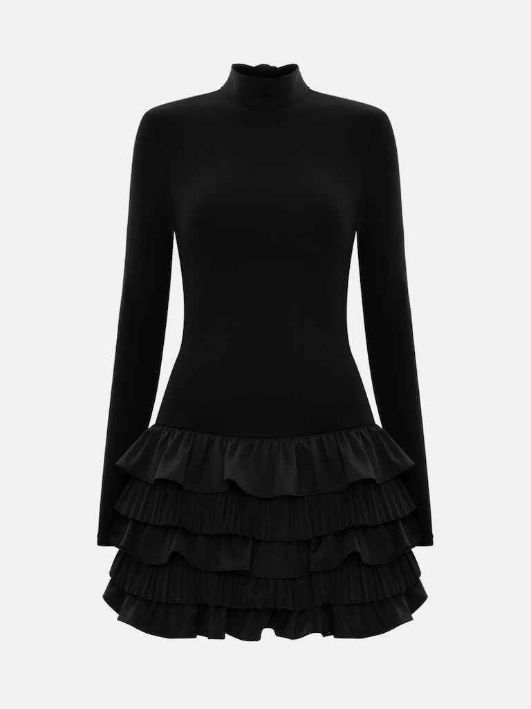 Трикотажное платье мини с плиссированными оборками на юбке