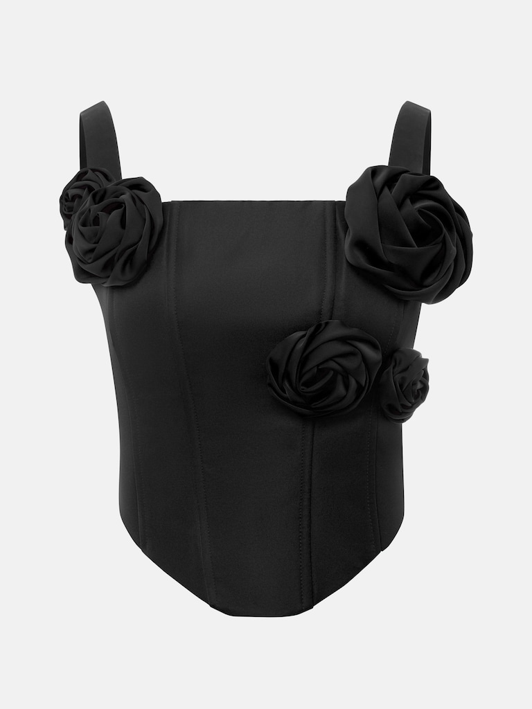 Корсет из гладкой ткани с декоративными цветами