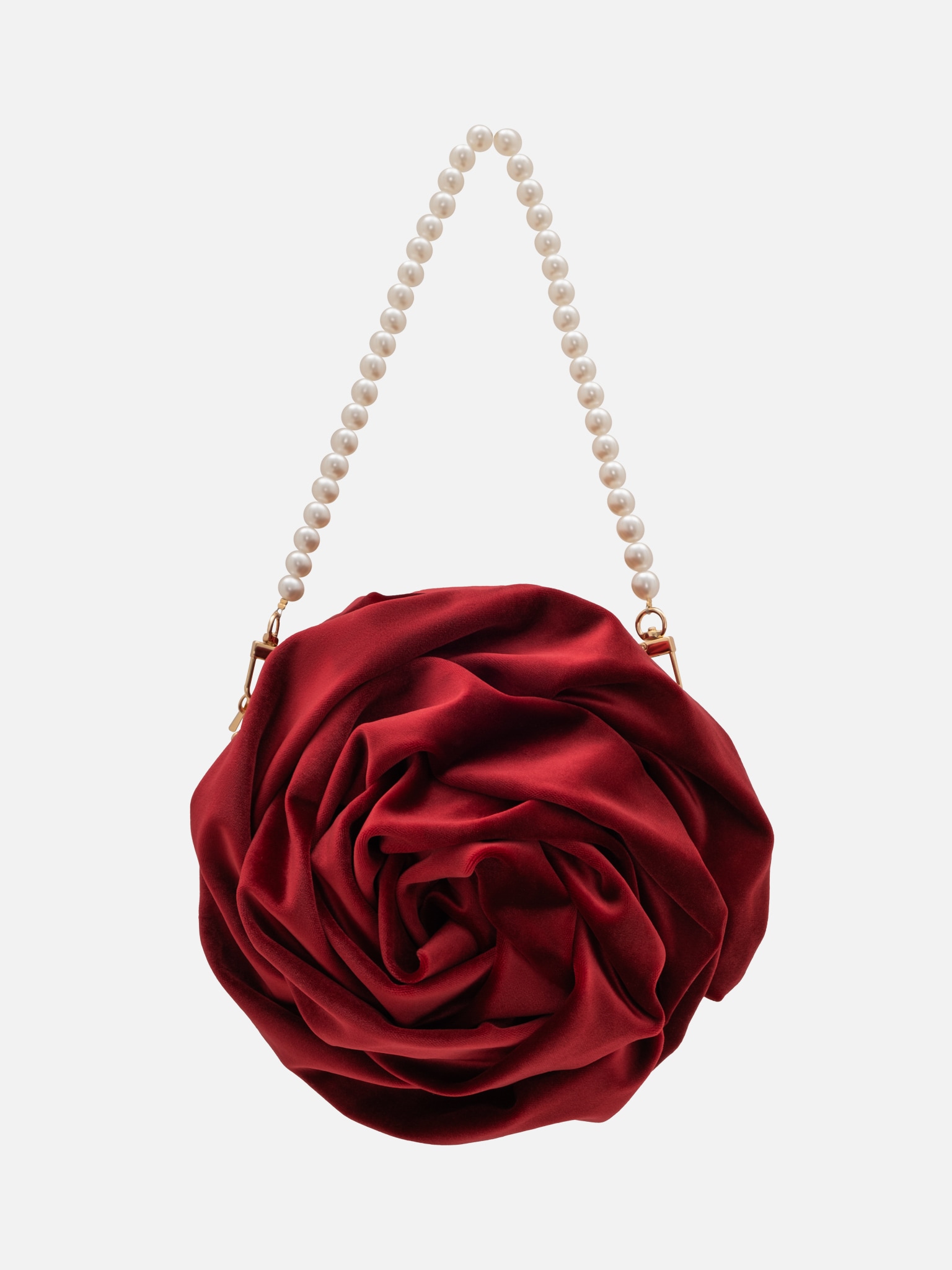Velvet flower-shaped bag with pearl handle