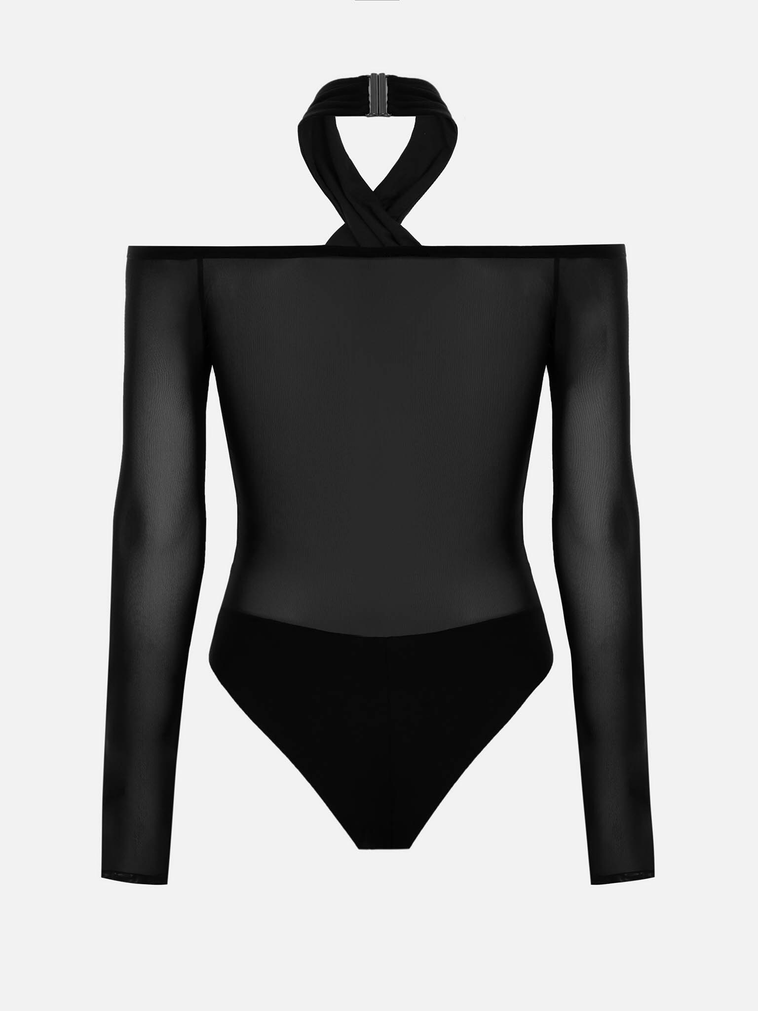 Полупрозрачное боди с плотной вставкой на груди