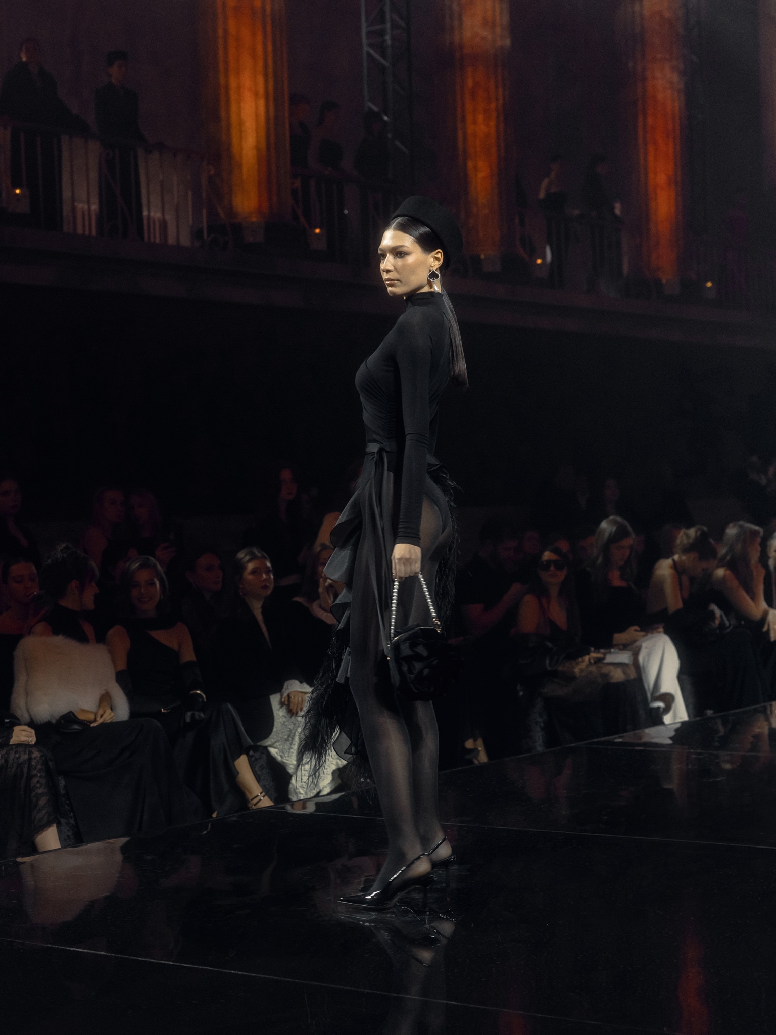 Боди с высоким воротником и драпировкой спереди