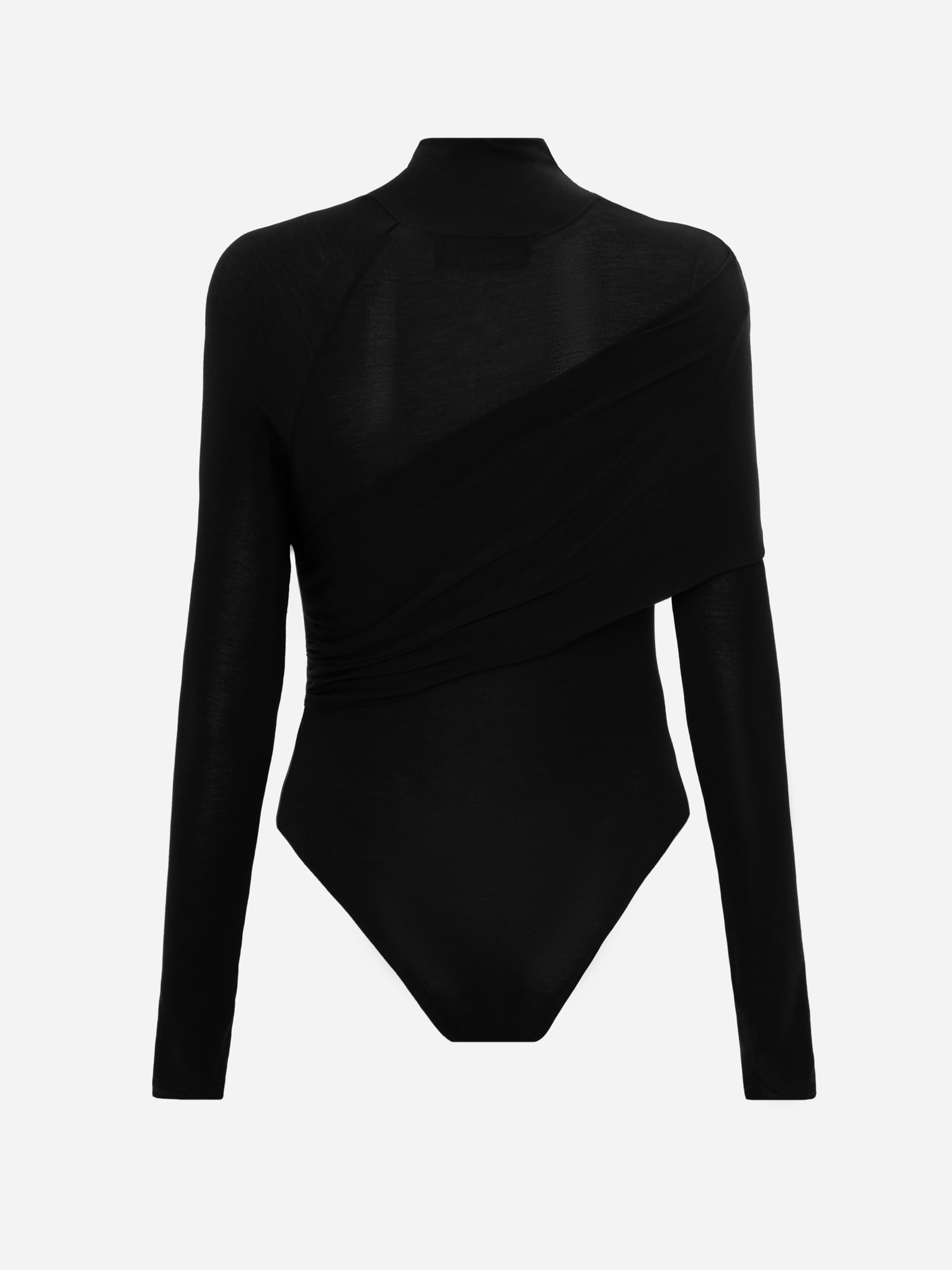 Боди с высоким воротником и драпировкой спереди