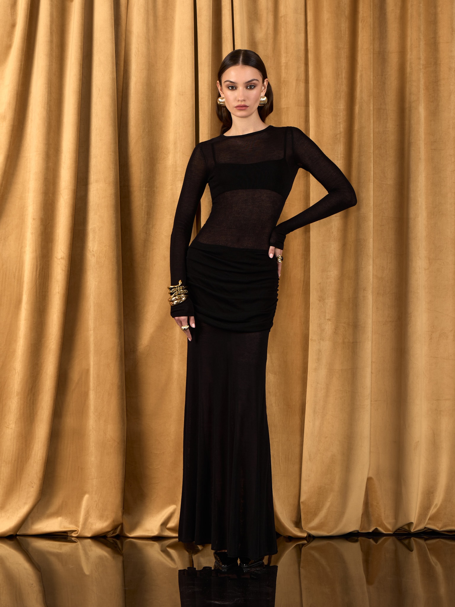 Semi-transparent jersey maxi dress