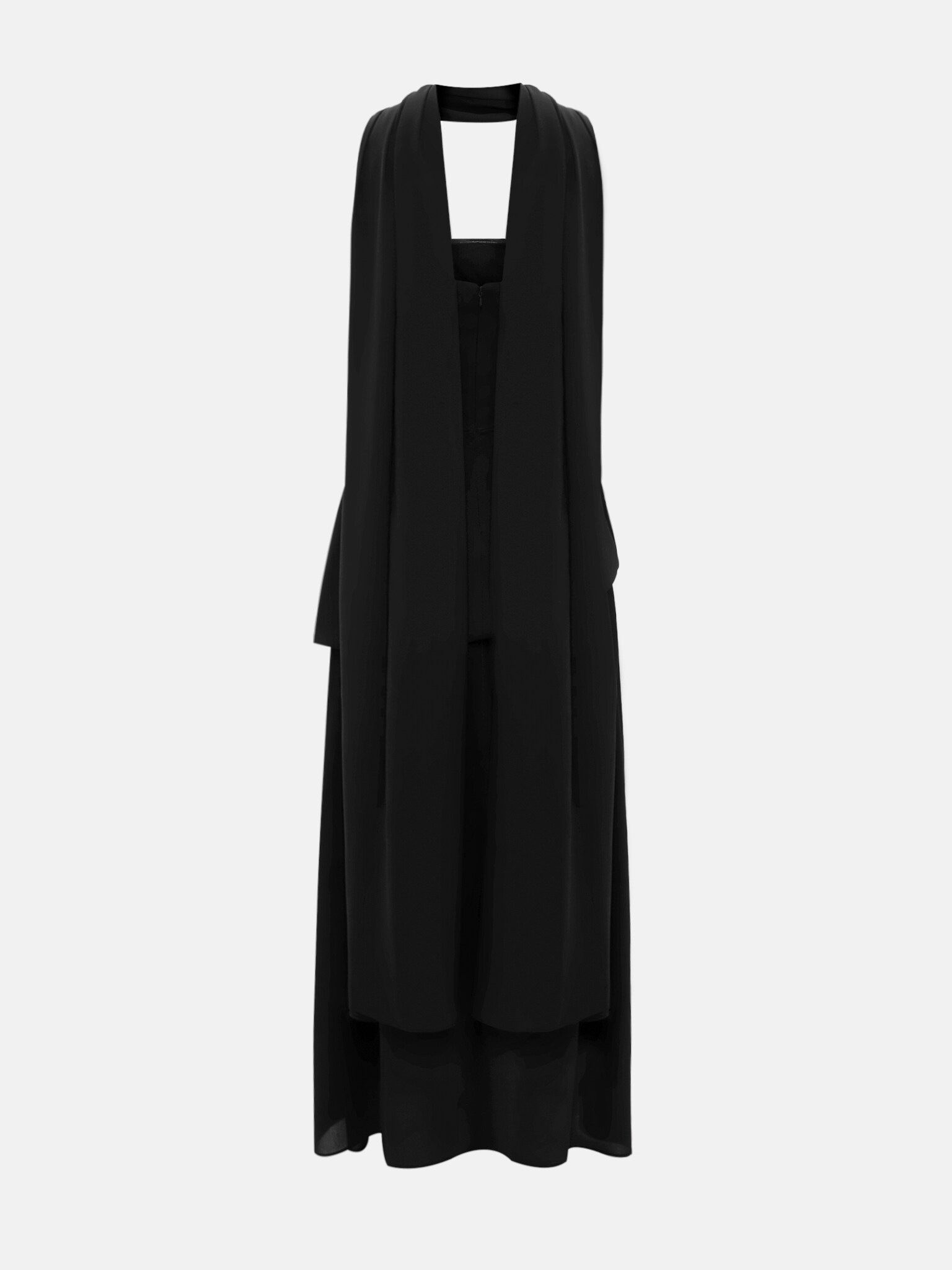 Maxi dress with layered skirt and a matching scarf