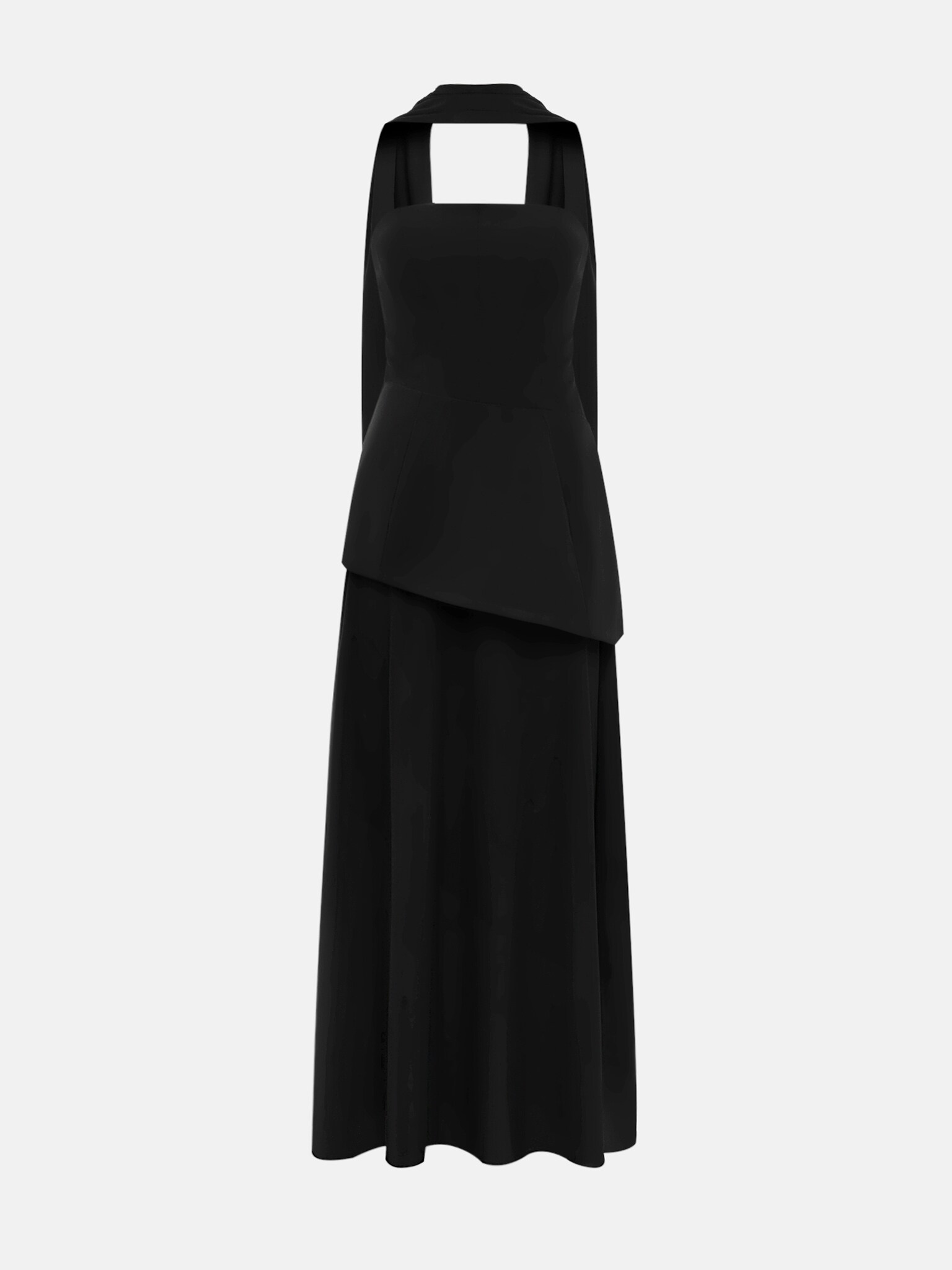 Maxi dress with layered skirt and a matching scarf