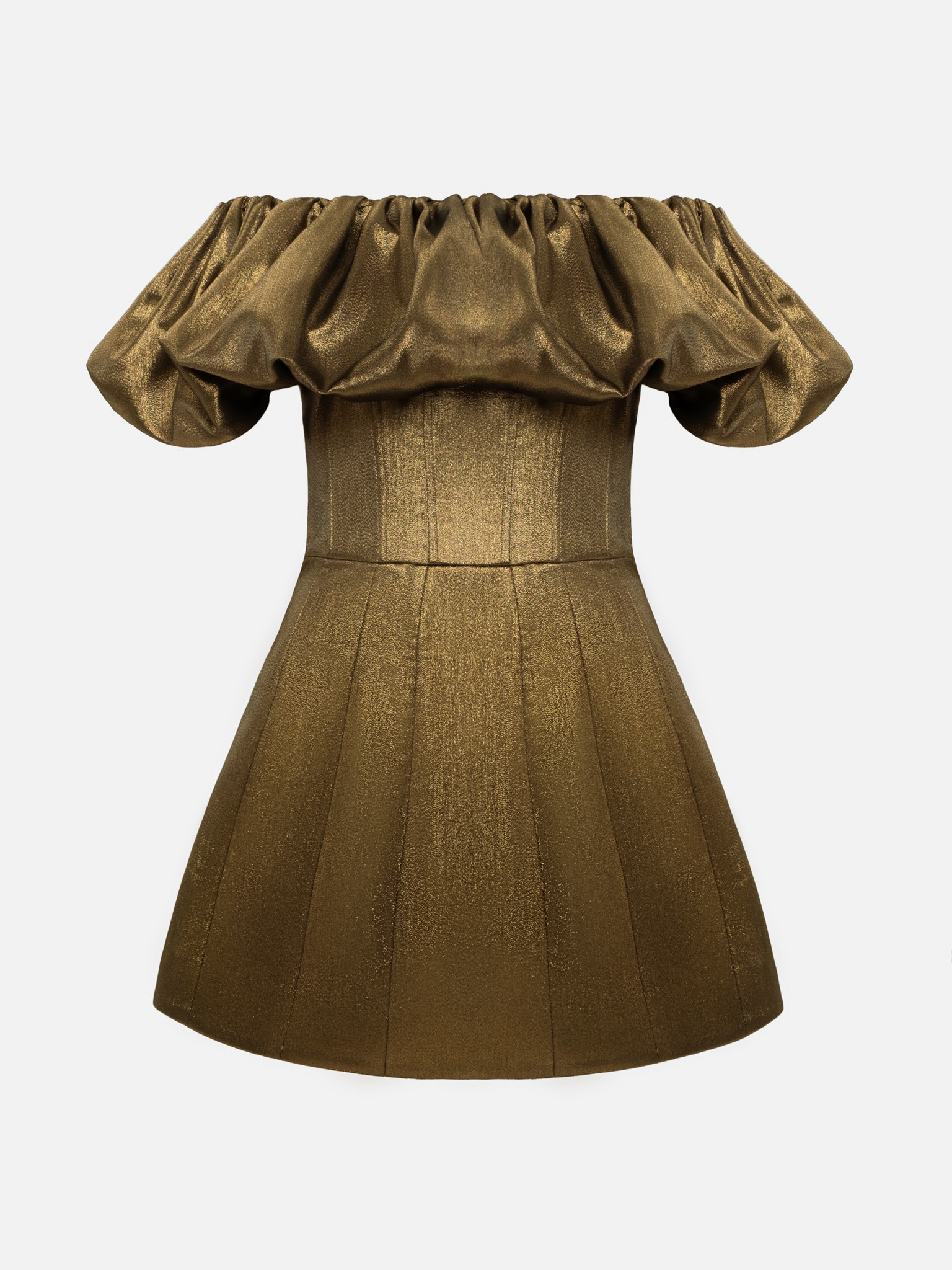 Metallic mini dress with voluminous detail on the bodice