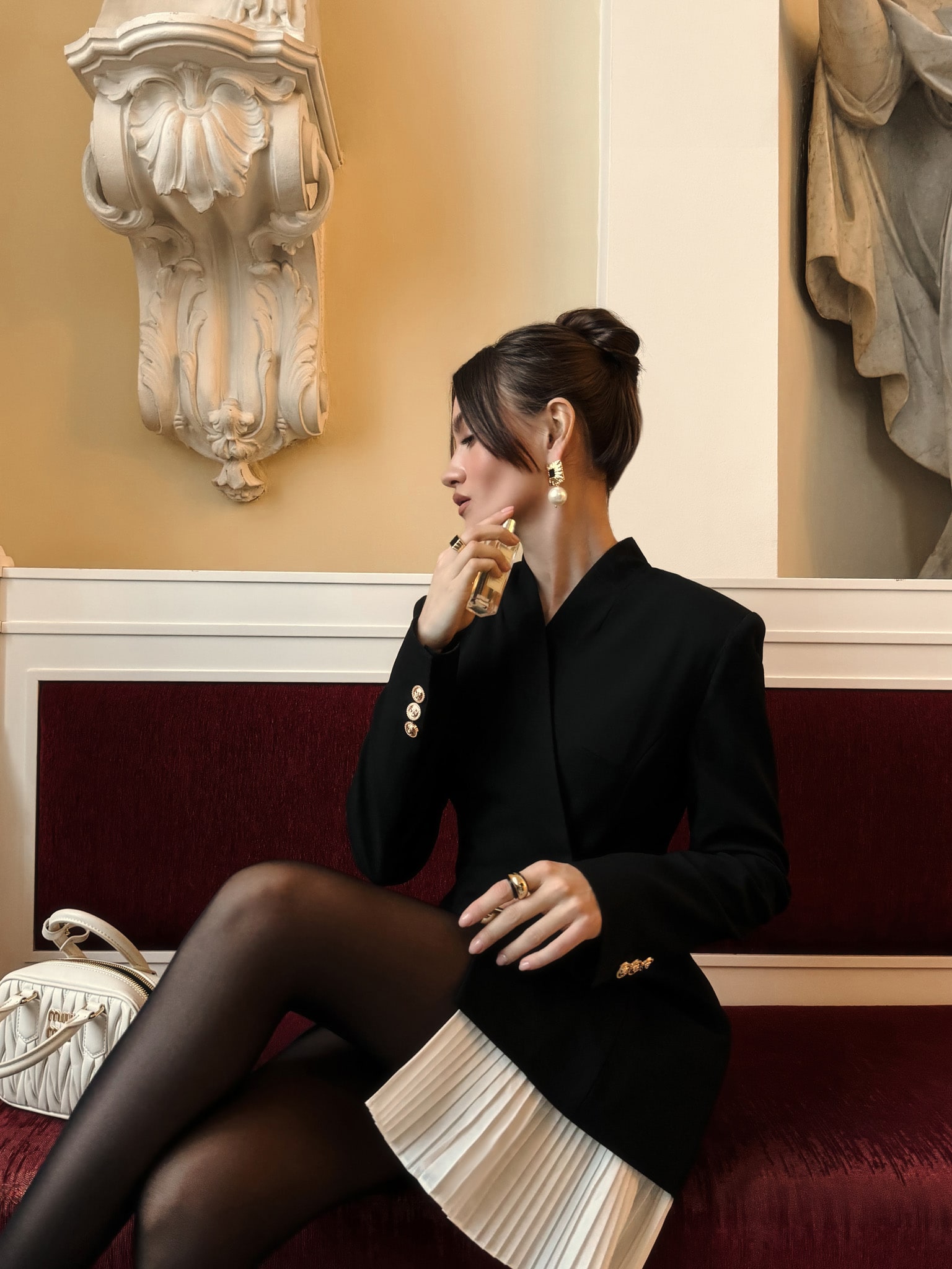 Mini blazer dress with pleated insert on the skirt