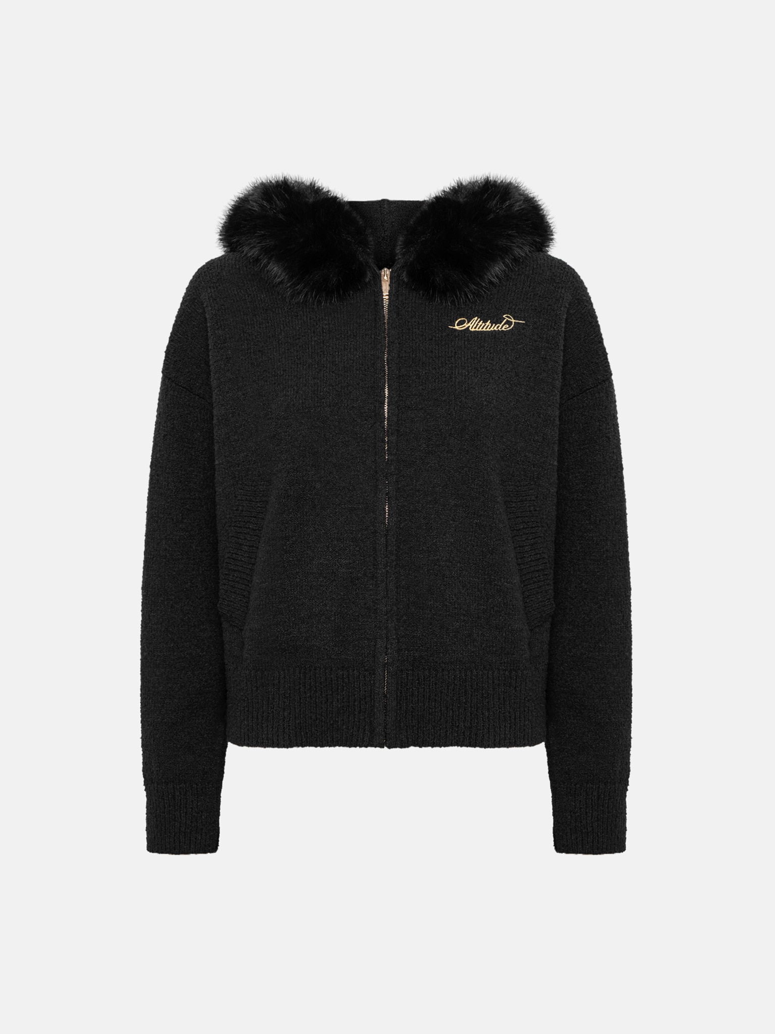 Zip-up cardigan with fur collar