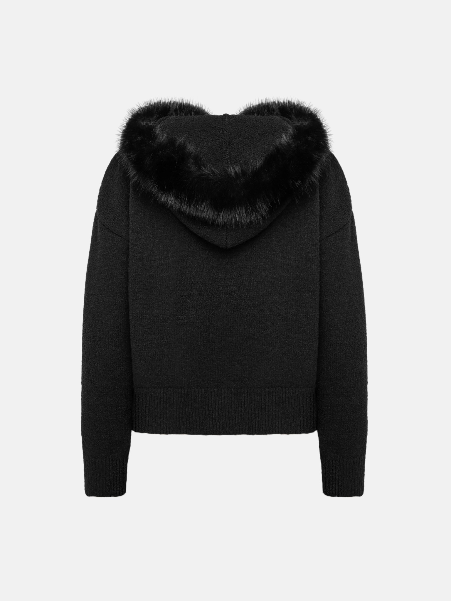 Zip-up cardigan with fur collar