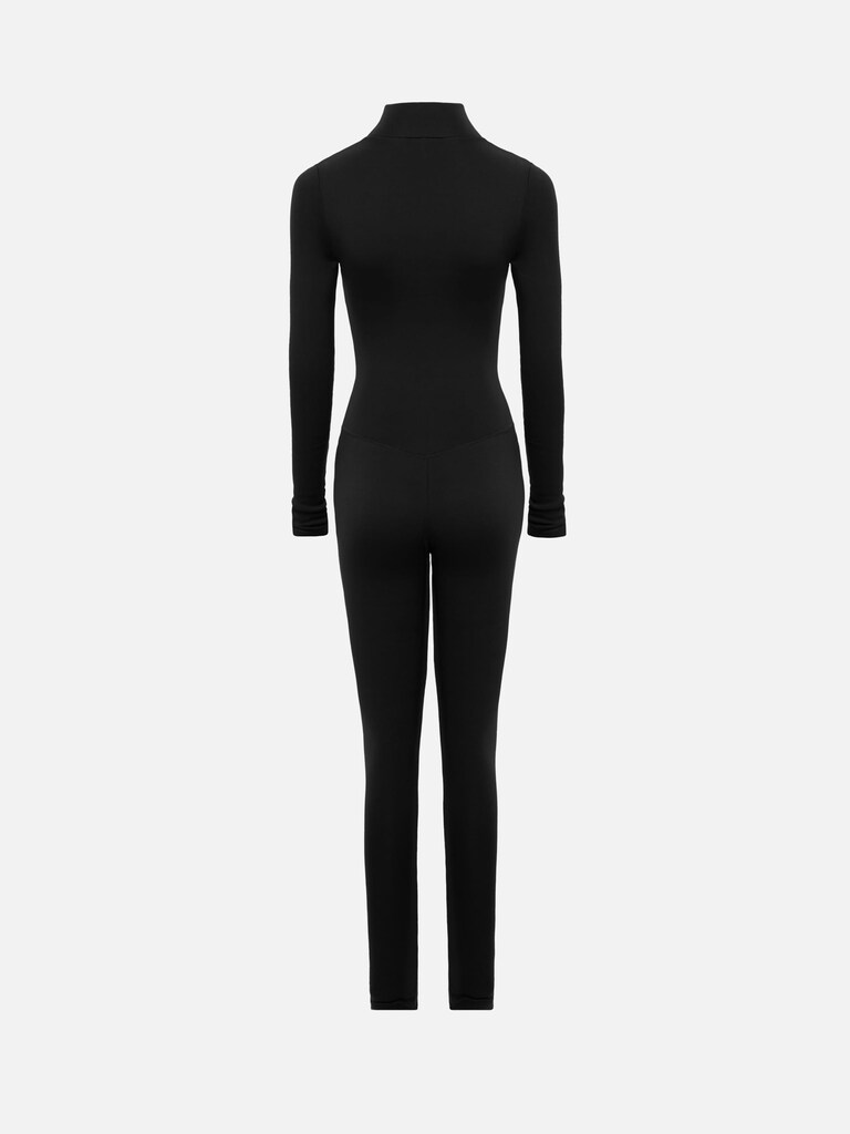 Insulated catsuit with frontal zip and embroidery