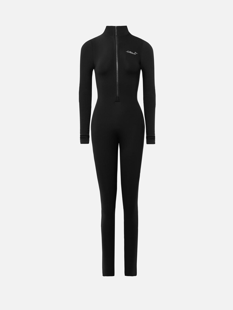 Insulated catsuit with frontal zip and embroidery