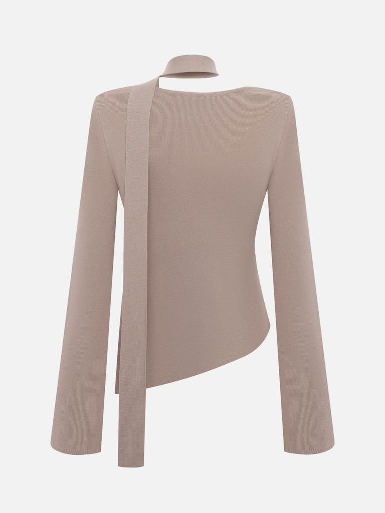 Трикотажный топ с асимметричным краем и шарфом-лентой