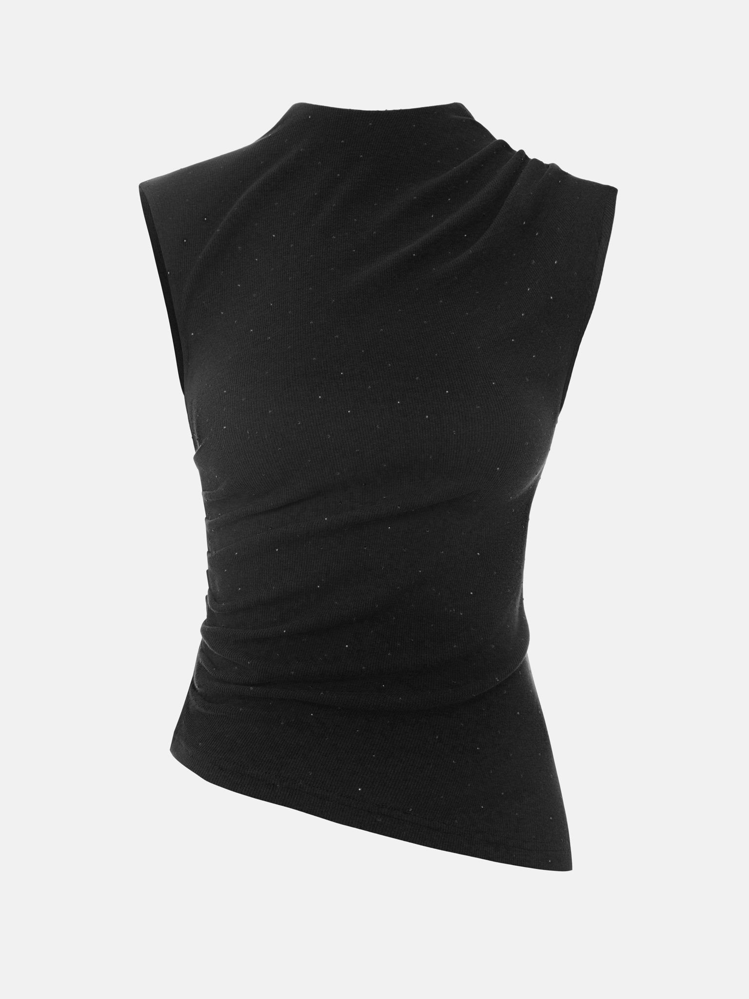 Jersey top with small gathers and rhinestones