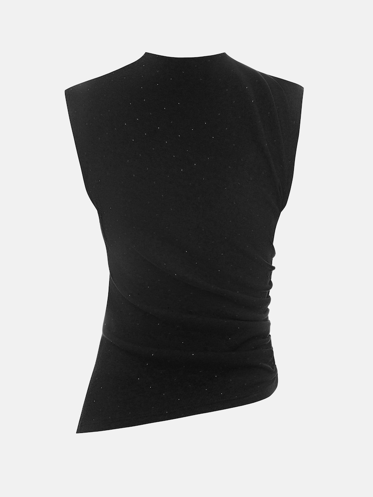 Top en maille avec petites fronces et strass