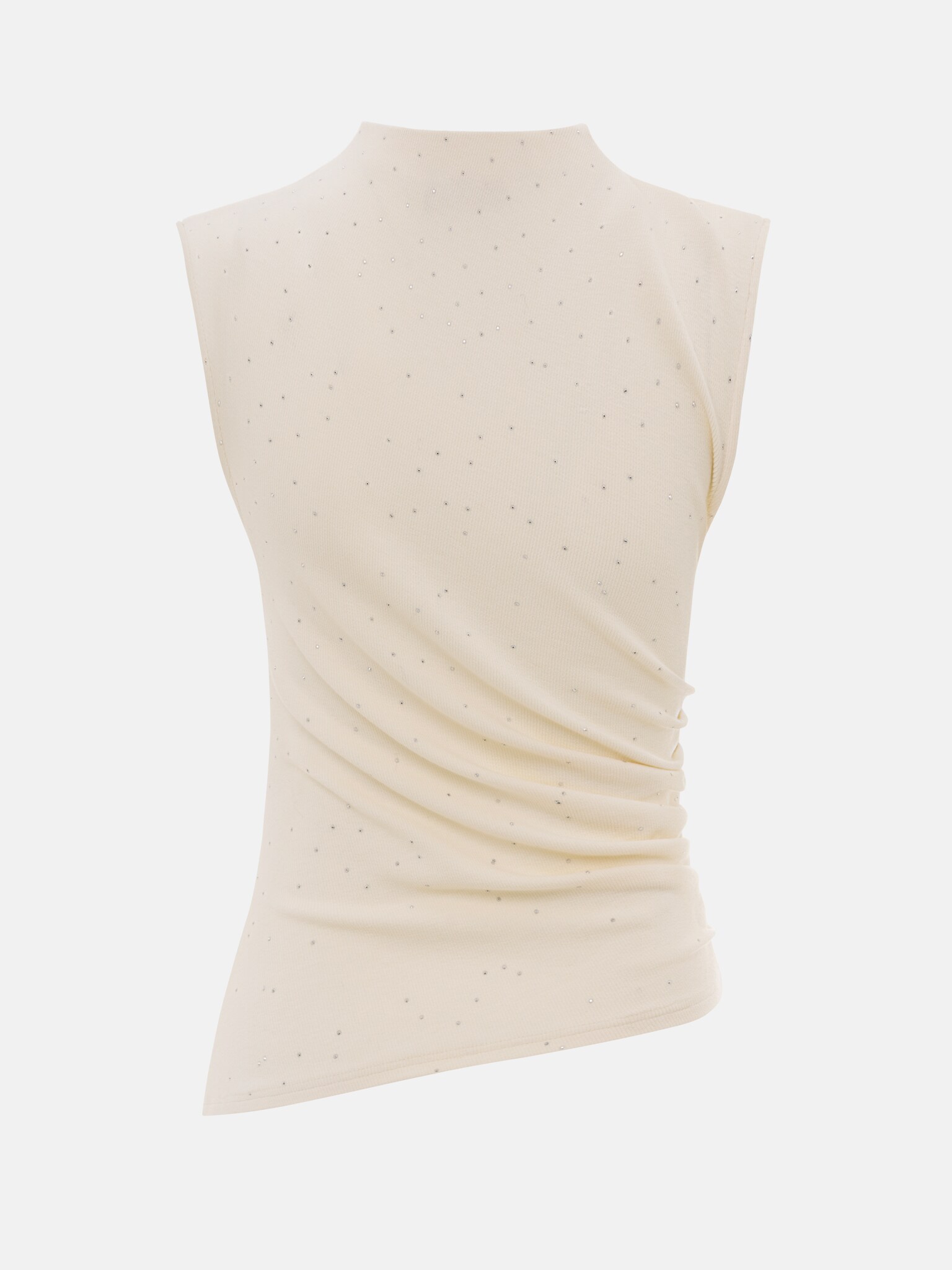 Jersey top with small gathers and rhinestones