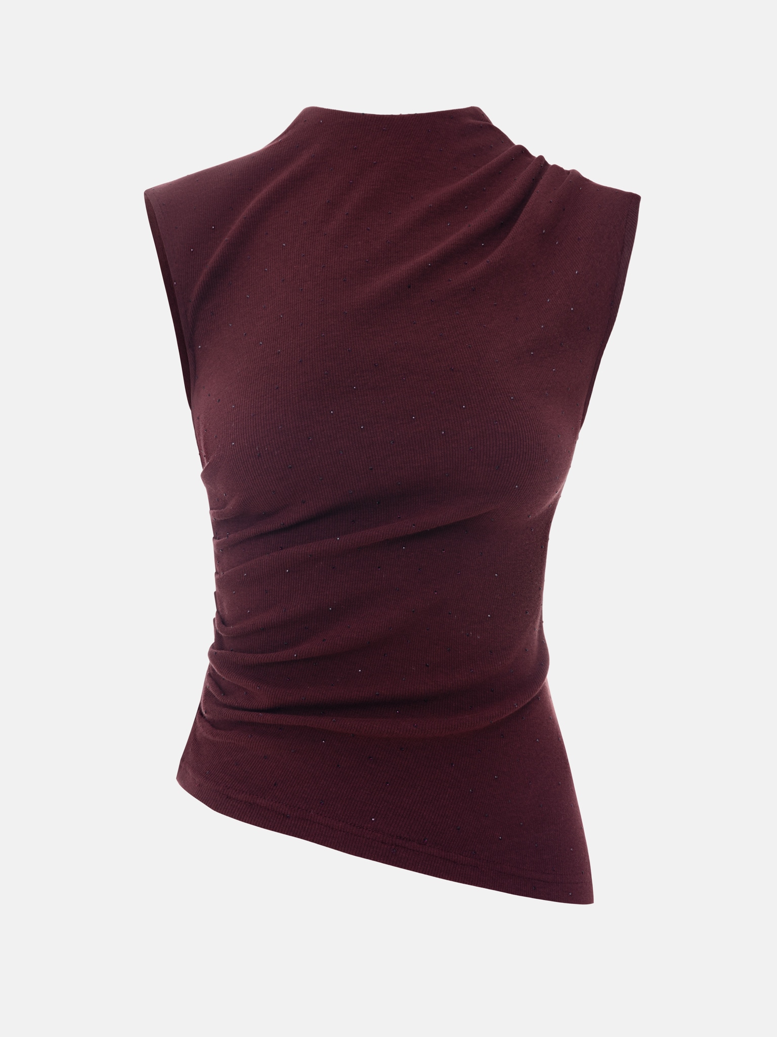 Jersey top with small gathers and rhinestones