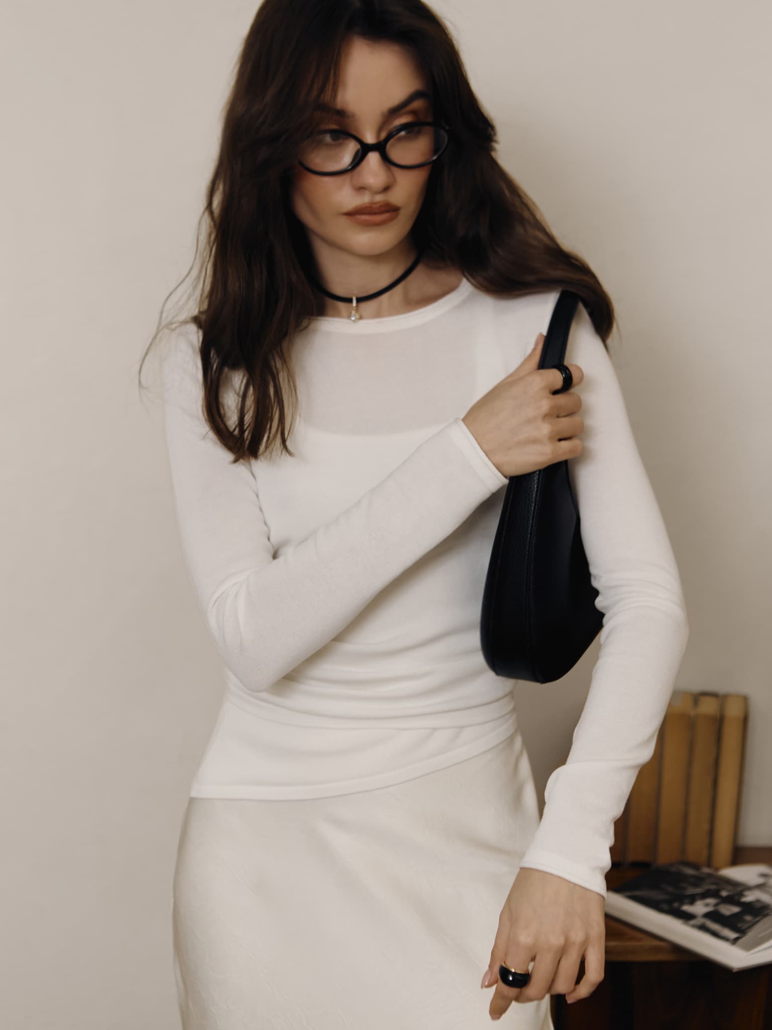 Jersey top with asymmetrical edge