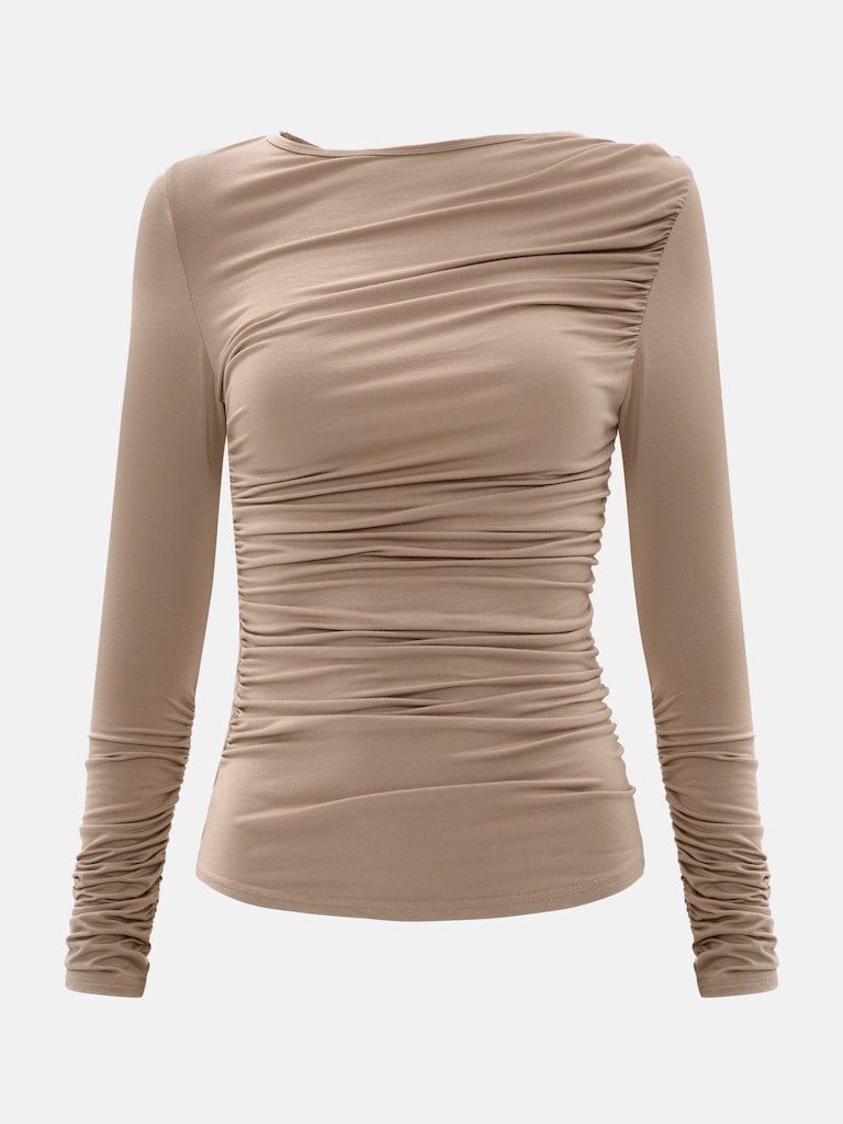 Monochrome stretch jersey longsleeves with gathers