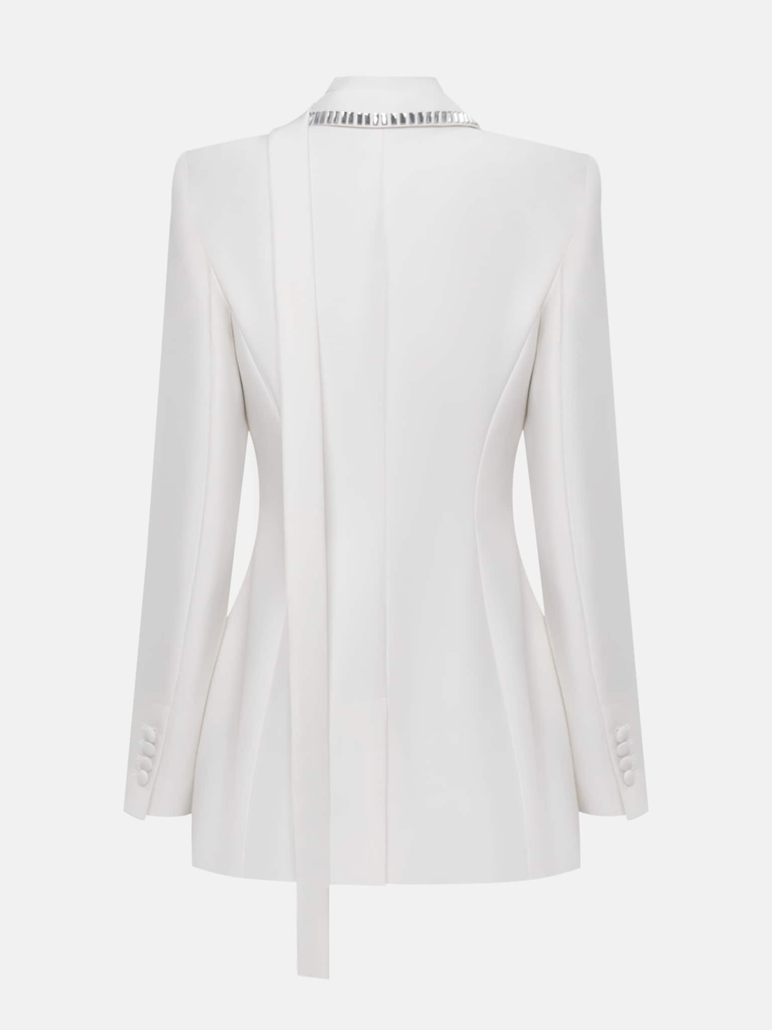 Fitted blazer with silvertone decor and matching ribbon scarf