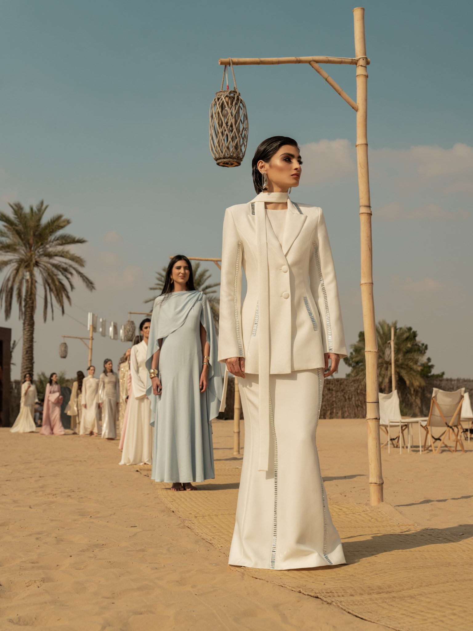 Fitted blazer with silvertone decor and matching ribbon scarf