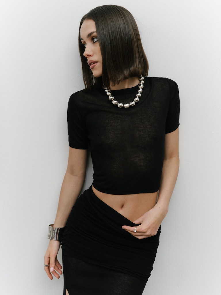 Top en maille à manches courtes