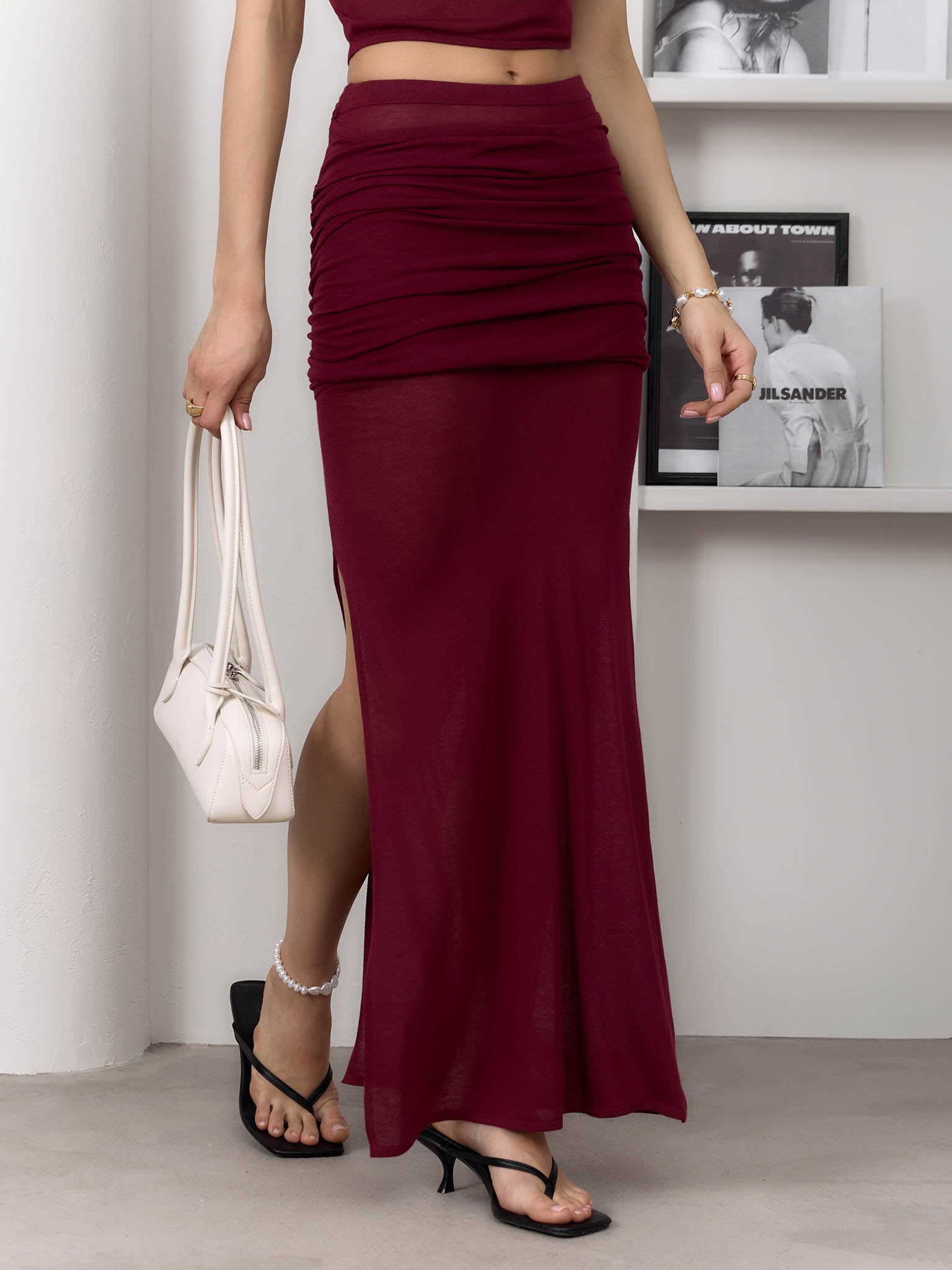 Jersey midi skirt with draped hips