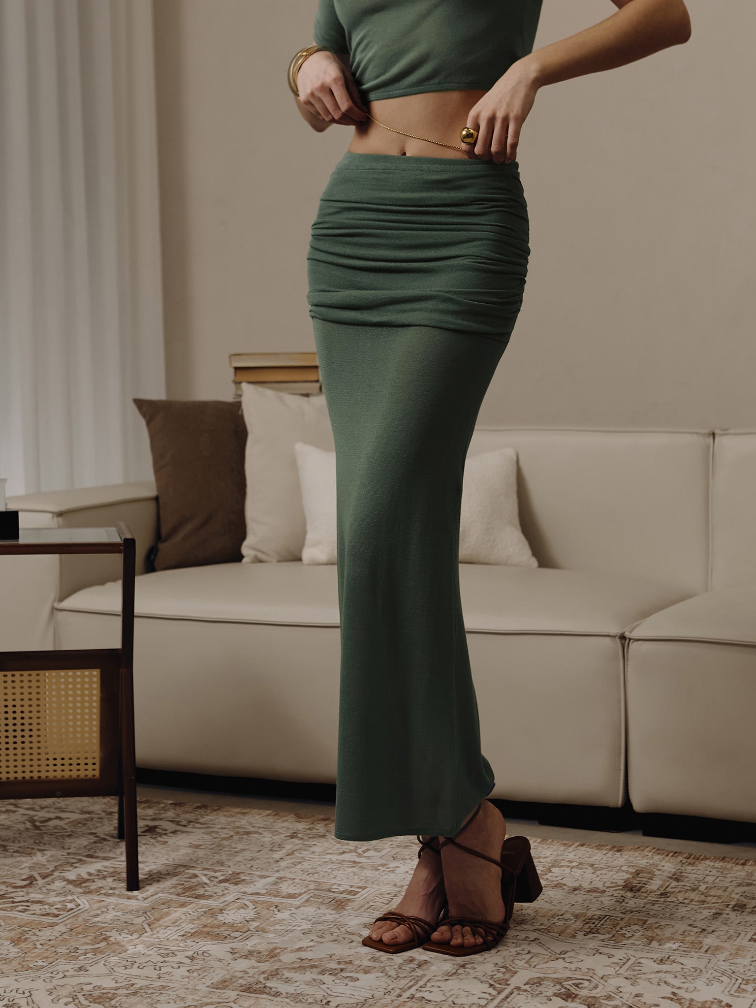 Jersey midi skirt with draped hips