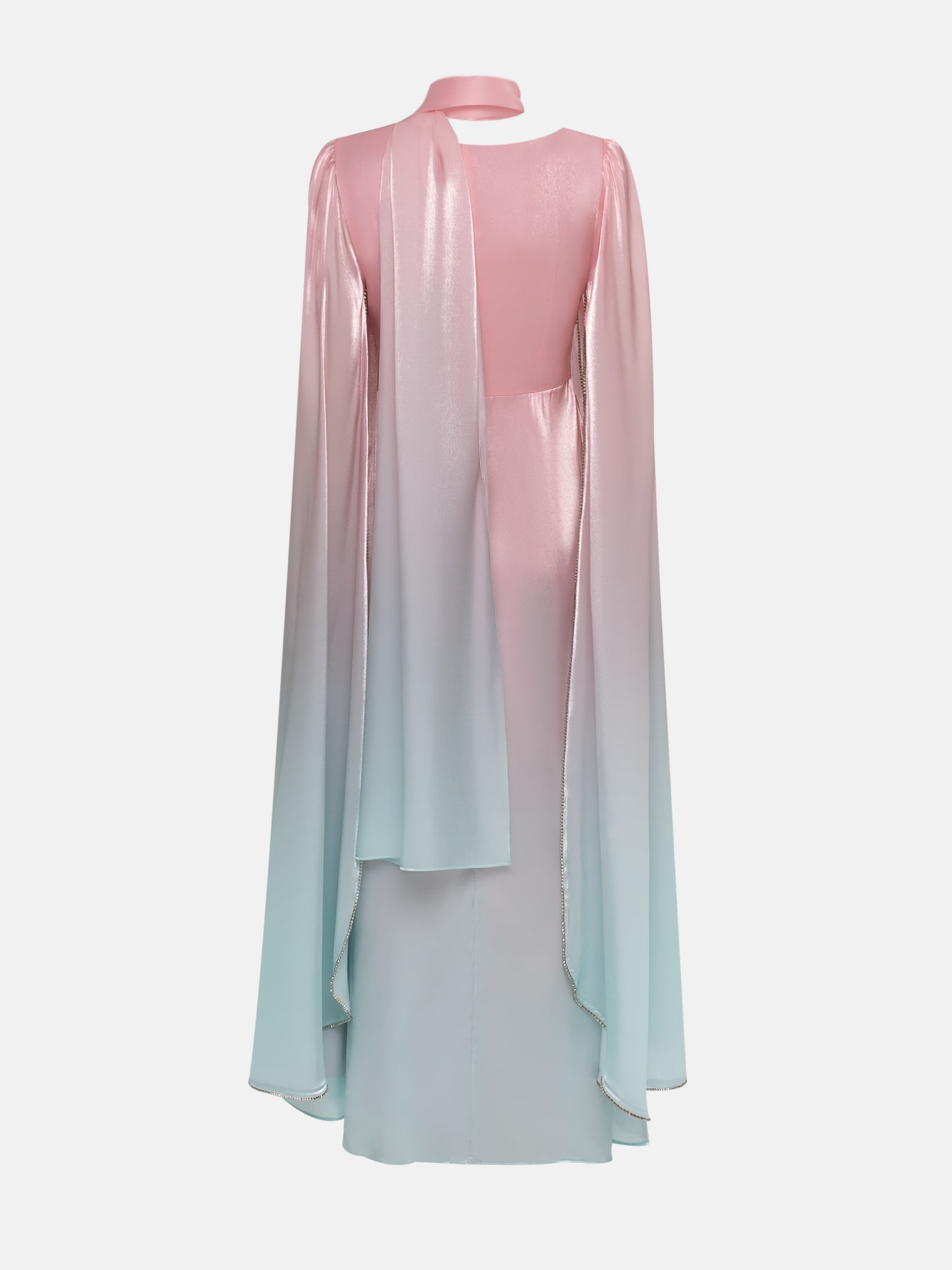 Maxi dress with asymmetric neckline and rhinestone embellishment on the sleeves